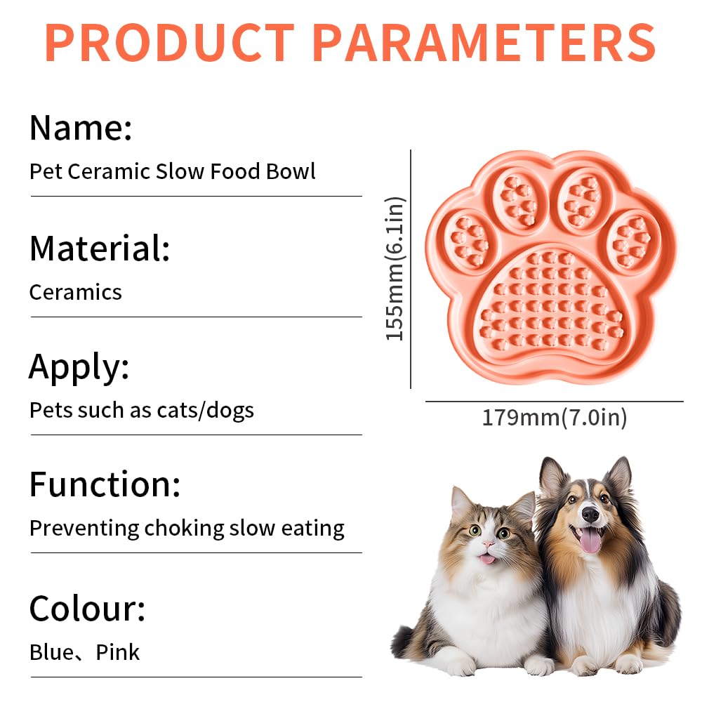 Ceramic Slow Feeder for Dogs & Cats, Lick Mat and Puzzle Feeder Cat Dish Slow for Anxiety Relief, Interactive Treats, and Wet Fo