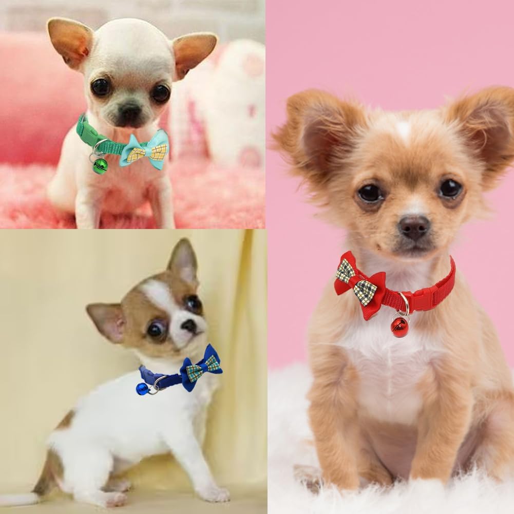 Hot Pink Dog Collar Bells For Small Dogs,Soft Nylon Identification Cat Collar Girl Puppy Collar With Bowtie Adjustable Buckle Fo