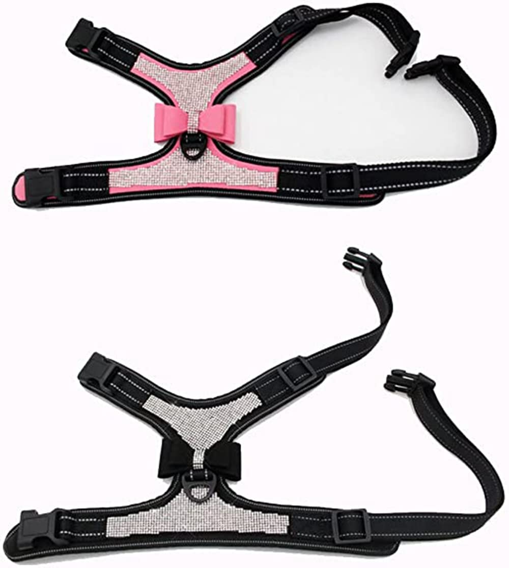 Dog Harness With Rhinestone Reflective, Cute Bling Ties Dog Harness Dog Leash, Reflective Chest Strap With Shiny Bow