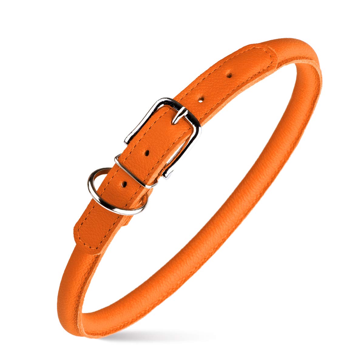 Dogline Soft And Padded Rolled Round Leather Collar For Dogs W3/8'' - L16''-19'', Orange