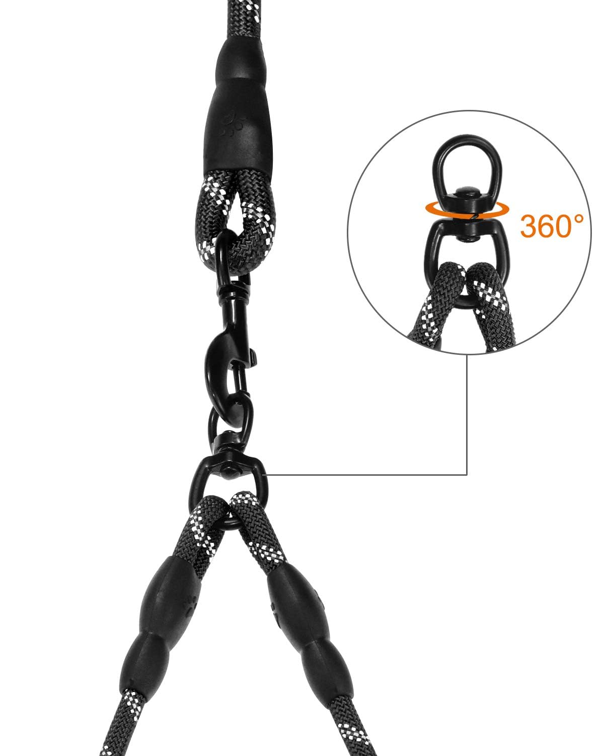 Taglory Double Dog Leash | Reflective Rope | No Tangle | Double Leash For Two Dogs | Puppy Small Medium Breeds | Black