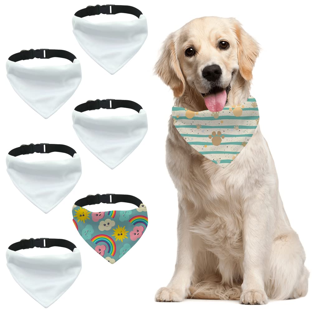 Zuyyon 6 Pcs Sublimation Blank Dog Bandana Collar Solid White Diy Pet Bandana With Removable Collar Dog Triangle Scarf With Adju