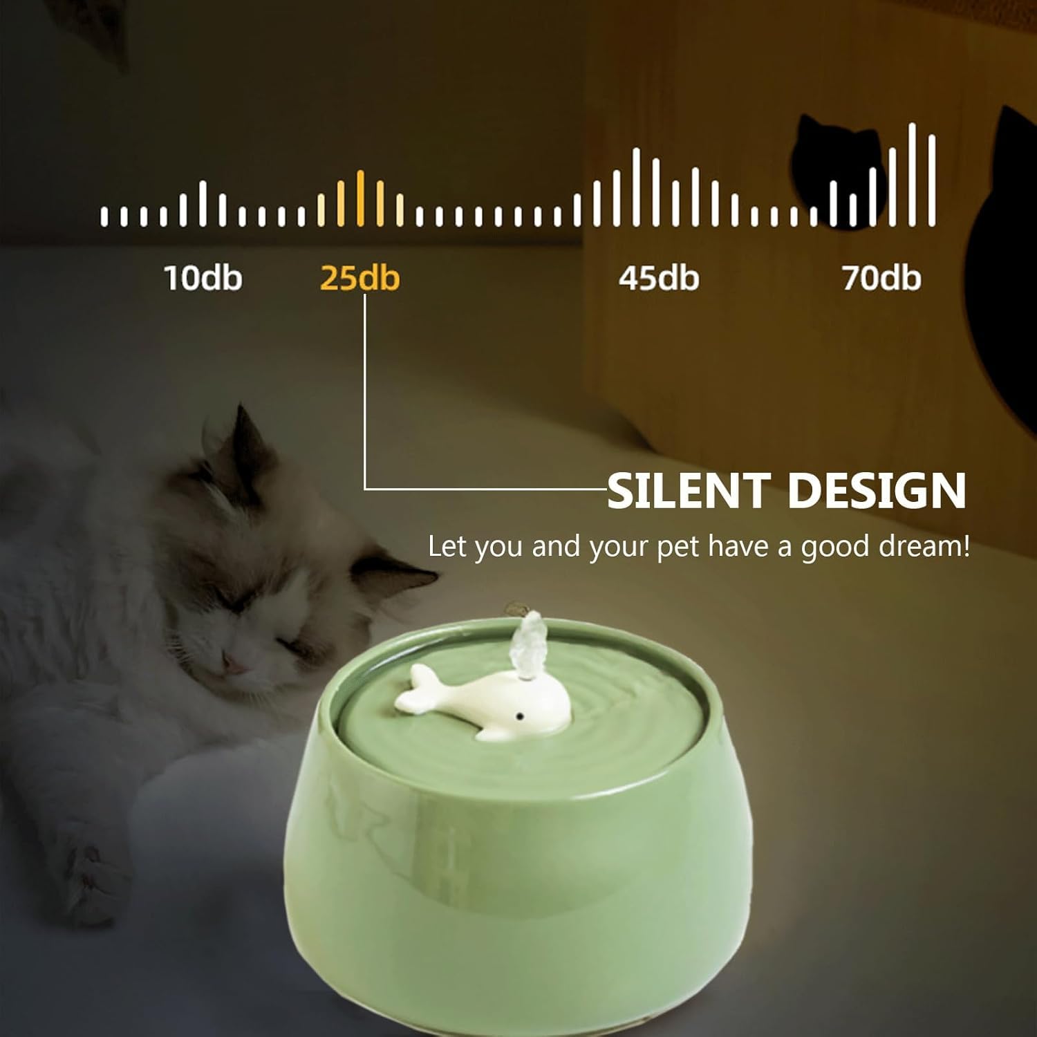 Ceramic Cat Water Fountain, 45Oz/1.3L Porcelain Cat Water Dispenser, Automatic Pet Water Fountain With Ultra-Quiet Pump, Perfect