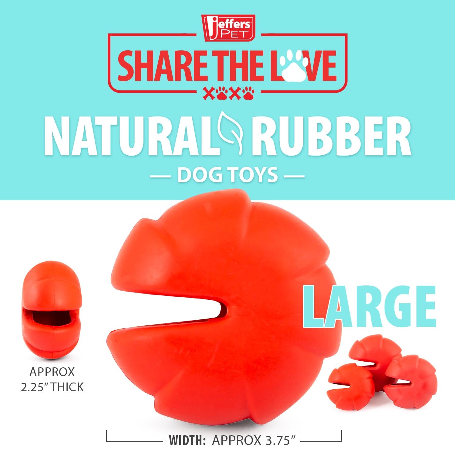 Jeffers Pet Natural Rubber Dog Chew Toy - Red Millipede, Large - Treat Dispensing, Vanilla Scent, Durable, Non-Toxic, Dishwasher