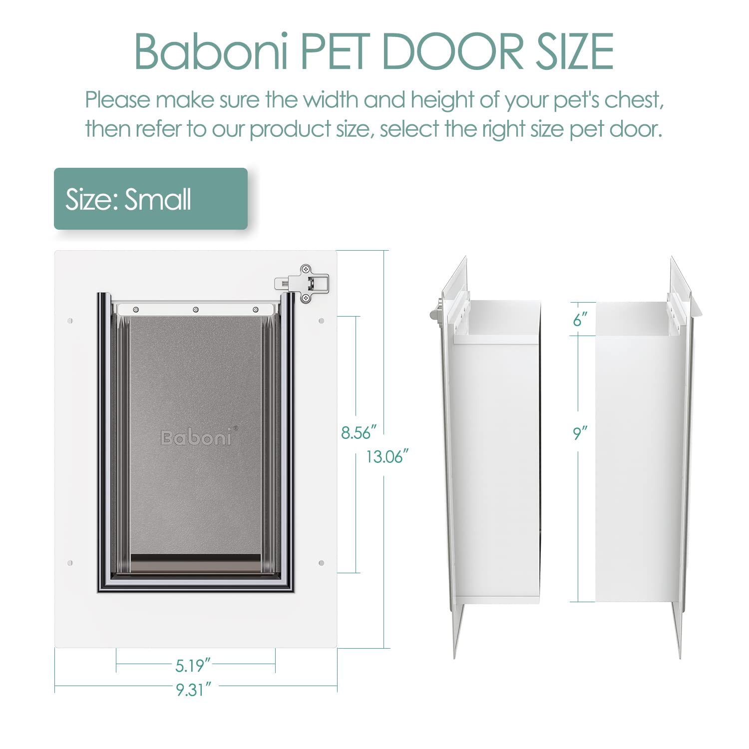 Baboni Pet Door For Wall, Steel Frame And Telescoping Tunnel, Aluminum Lock, Double Flap Dog Door And Cat Door, Strong And Durable (Pets Up To 12 Lb) -Small
