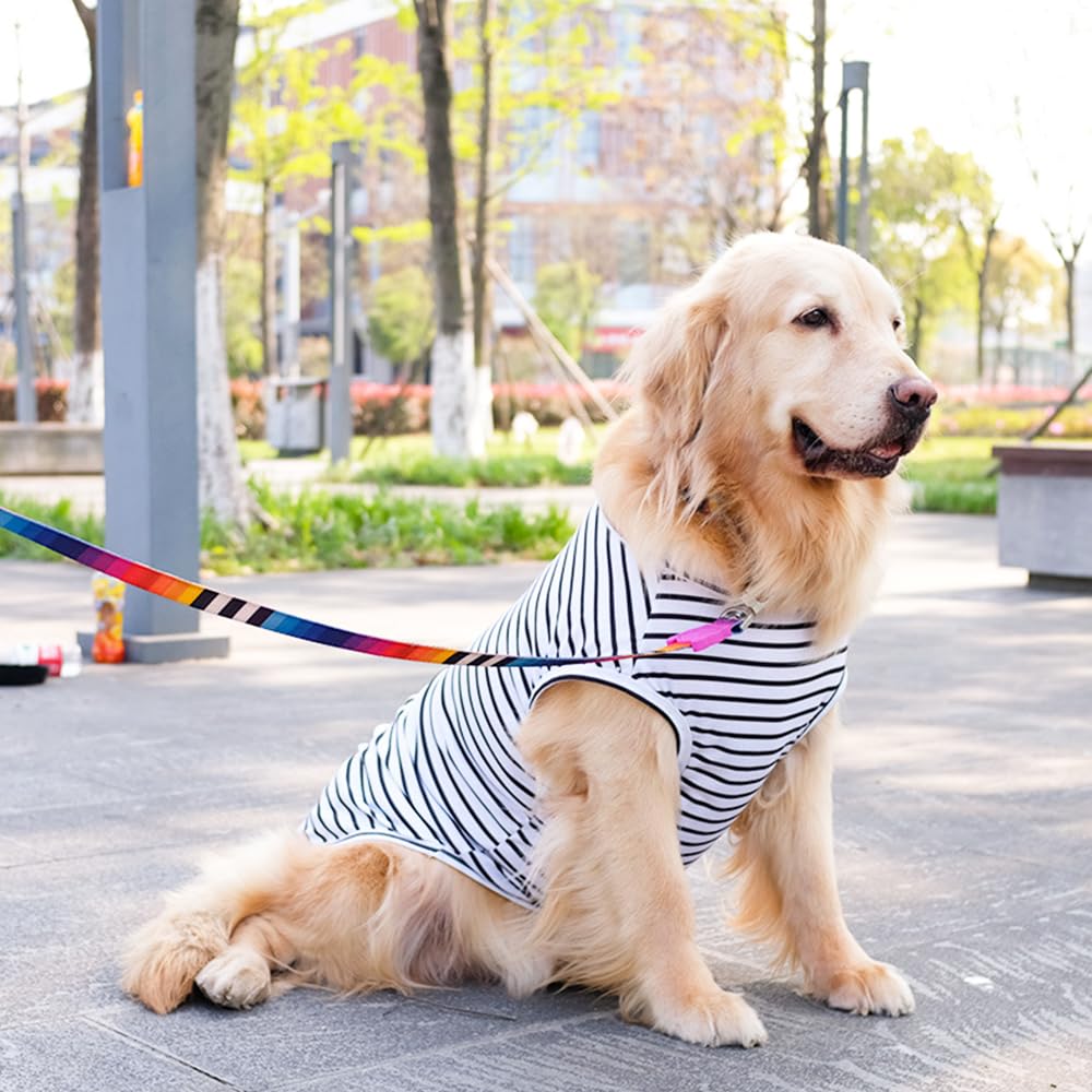 Aniac Summer Dog Shirt For Medium Dog Girl Boy Cotton Striped Dog T-Shirt White Basic Tank Top Sleeveless Doggy Vest Cooling Pet