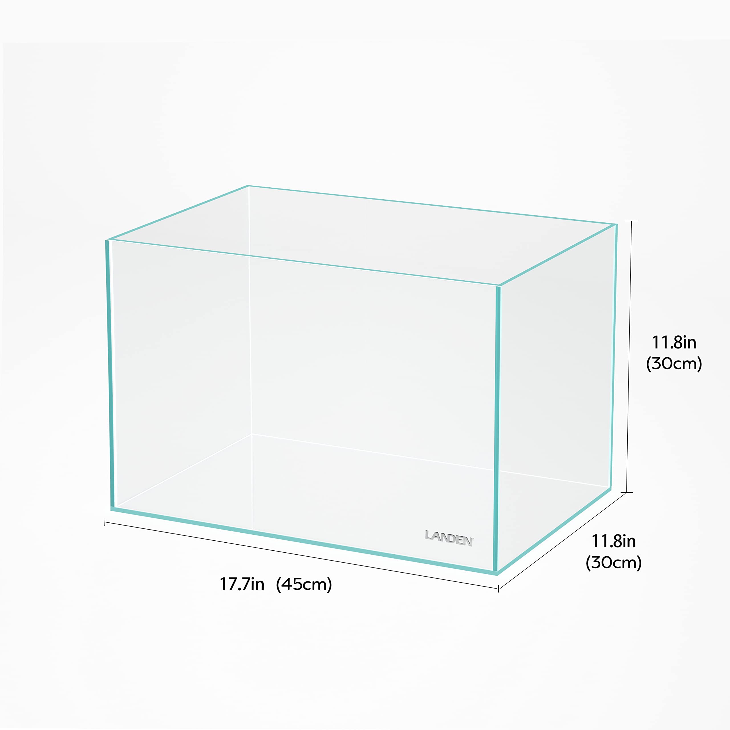 Landen 45P 10 Gallon Rimless Low Iron Aquarium Fish Tank,W17.7  D11.8  H11.8 in(45x30x30cm) 5mm Thickness with Nano Foam Levelin