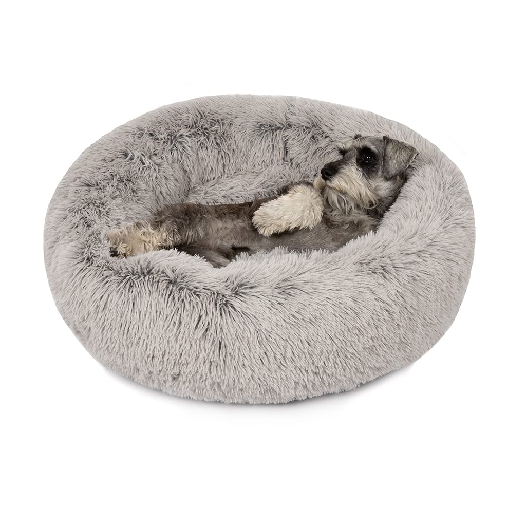 Friends Forever Donut Dog Bed Faux Fur Fluffy Calming Sofa For Medium Dogs, Soft & Plush Anti Anxiety Pet Couch For Dogs, Machin