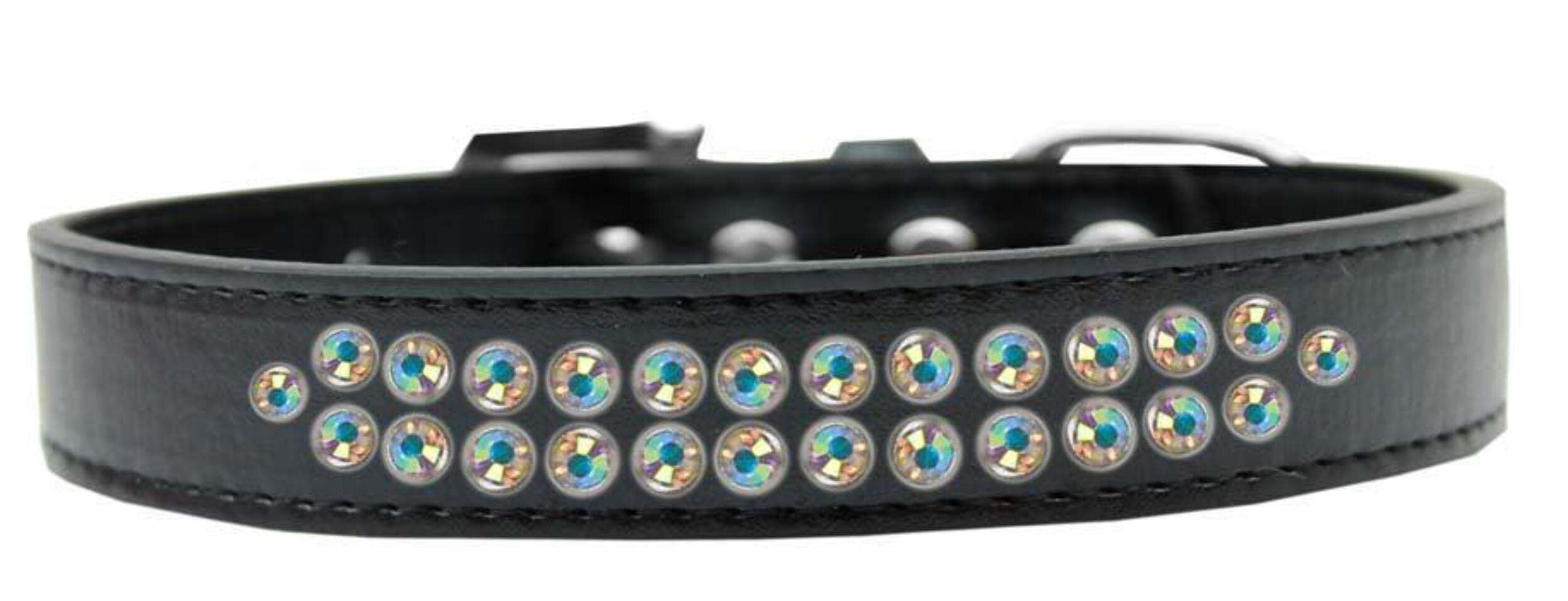 Mirage Pet Products Two Row AB Crystal Aqua Dog Collar, Size 16