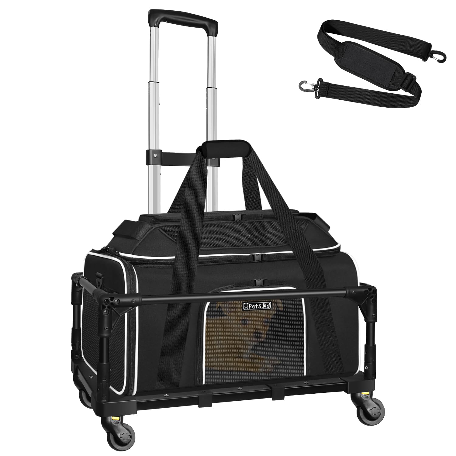 Petskd Top-Expandable Small Pet Carrier with Wheels(18 L x 11 W x 11 H), Delta/American/United Airlines Approved, Rolling Pet Ca