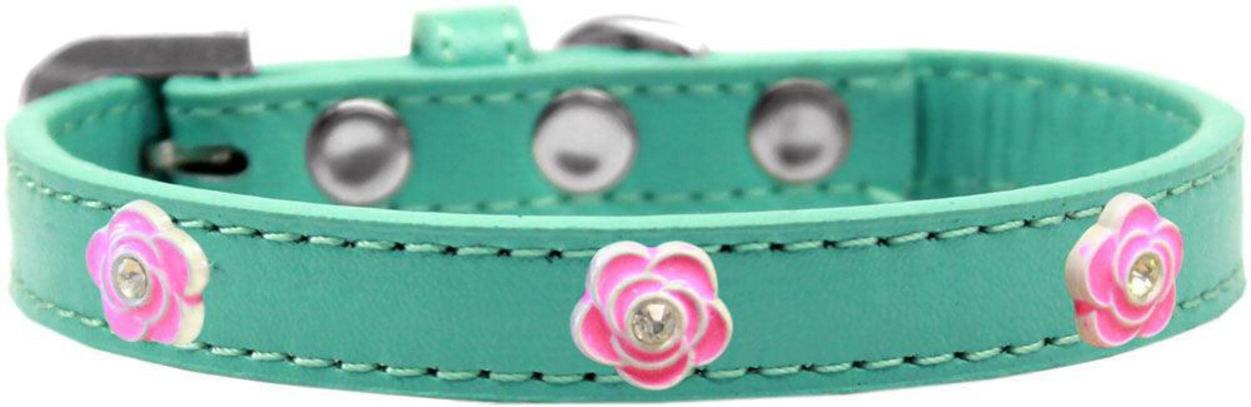 Mirage Pet Products Bright Pink Rose Widget Dog Collar Gold Ice Cream, Size 12