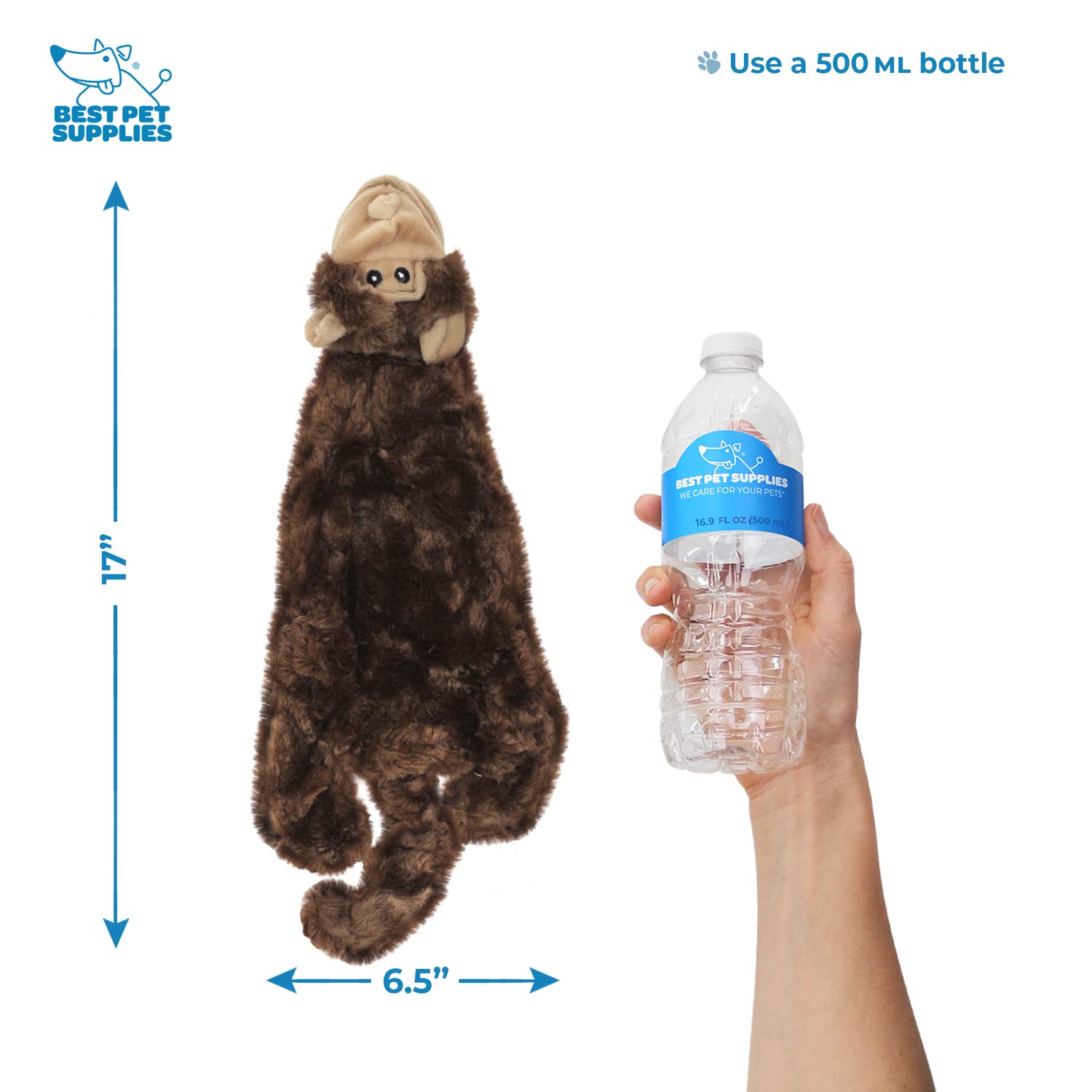 Best Pet Supplies 2-In-1 Stuffless Squeaky Dog Toys With Soft, Durable Fabric For Small, Medium, And Large Pets, No Stuffing For Indoor Play, Holds A Plastic Bottle - Cow, Monkey, Medium