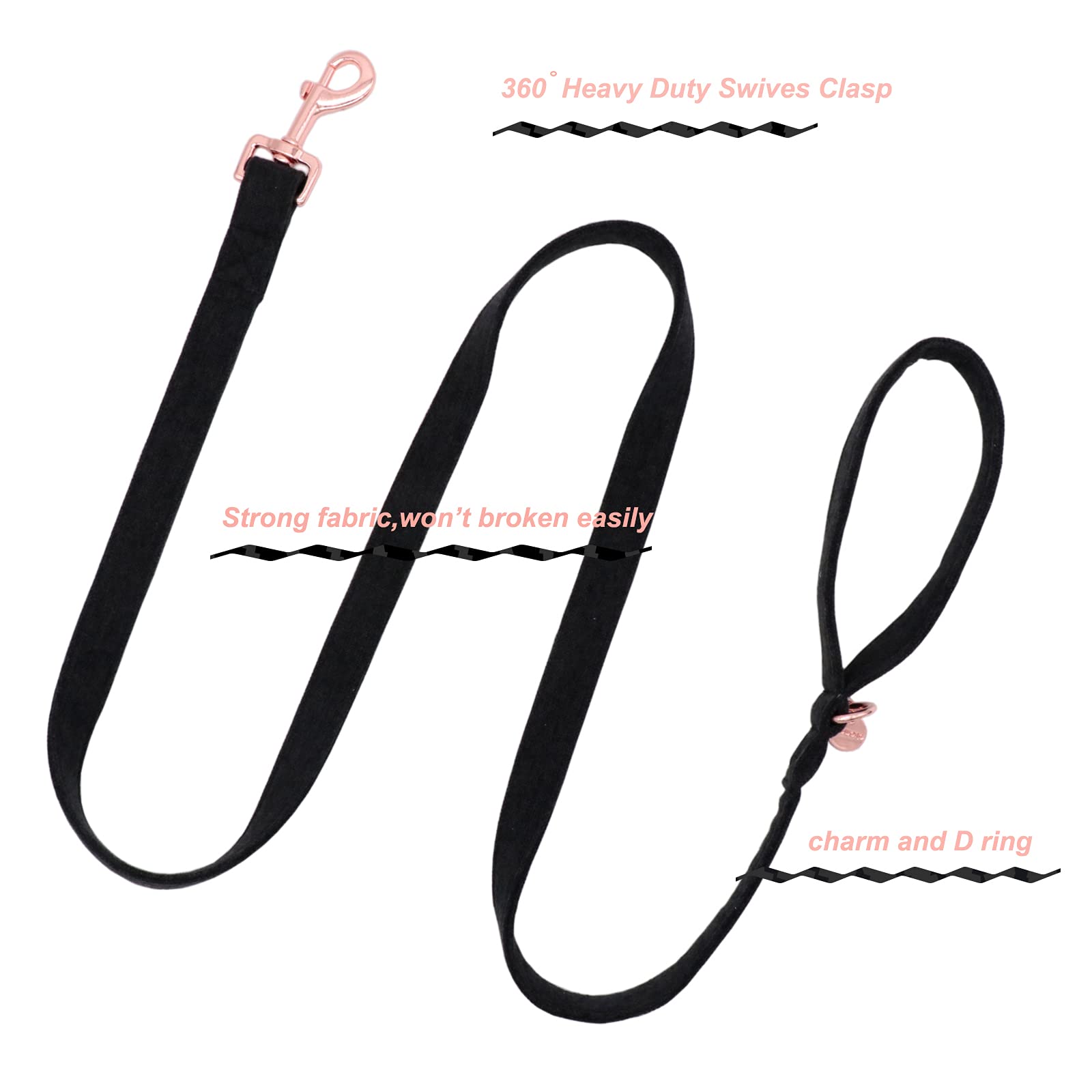 Dogwong Cotton Dog Collar And Leash Black Pet Collar Soft Durable Basic Puppy Collar For Small Medium Large Dogs