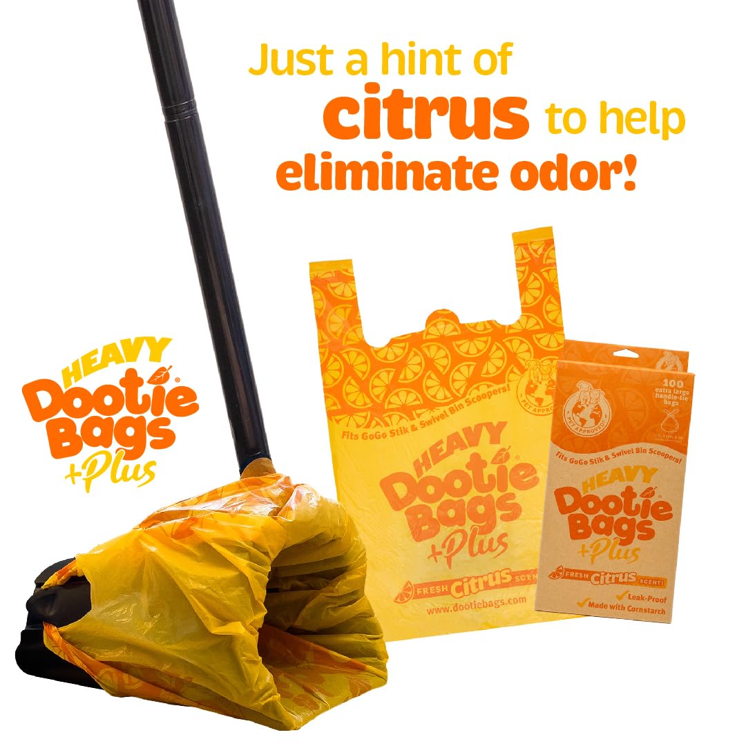 Heavy Dootie Bags +Plus A Hint Of Citrus Scent With Ez Tie Handles. For Pet Dog Poop, Cat Litter. Multi-Use. Fits Swivel Bin And
