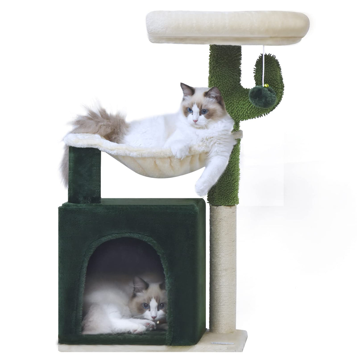 Bypass Cat Tree 30'' Cactus Cat Tower With Sisal Scratching Post For Indoor Cats, Cozy Condo With Hammock, Plush Perches And Dan