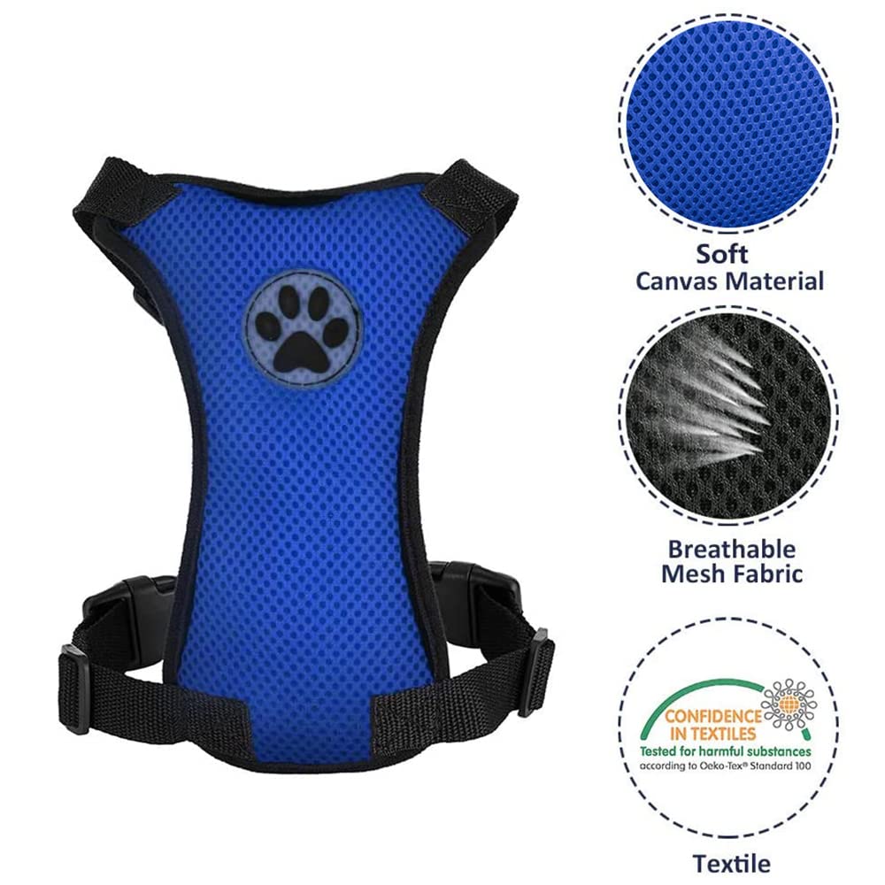 Lukovee Dog Safety Vest Harness Seatbelt, Dog Car Harness Seat Belt Adjustable Pet Harnesses Double Breathable Mesh Fabric Car Vehicle Connector Strap Dog (Xx-Small, Blue)