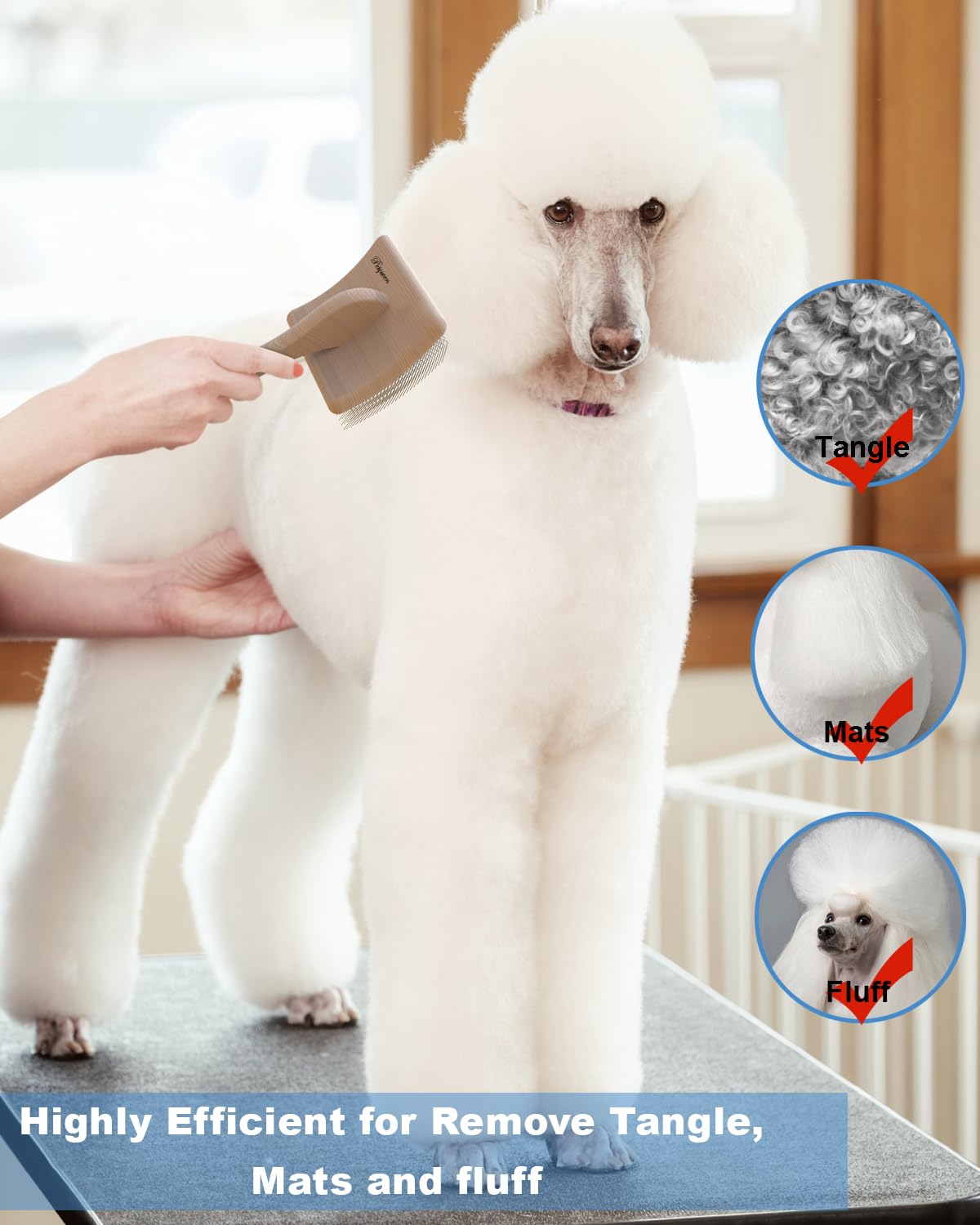 Petqueen Dog Slicker Brush, Large Dog Brush, Professional Doodles Brush, for Poodles, Goldendoodles and Labradoodles, Easy to Re