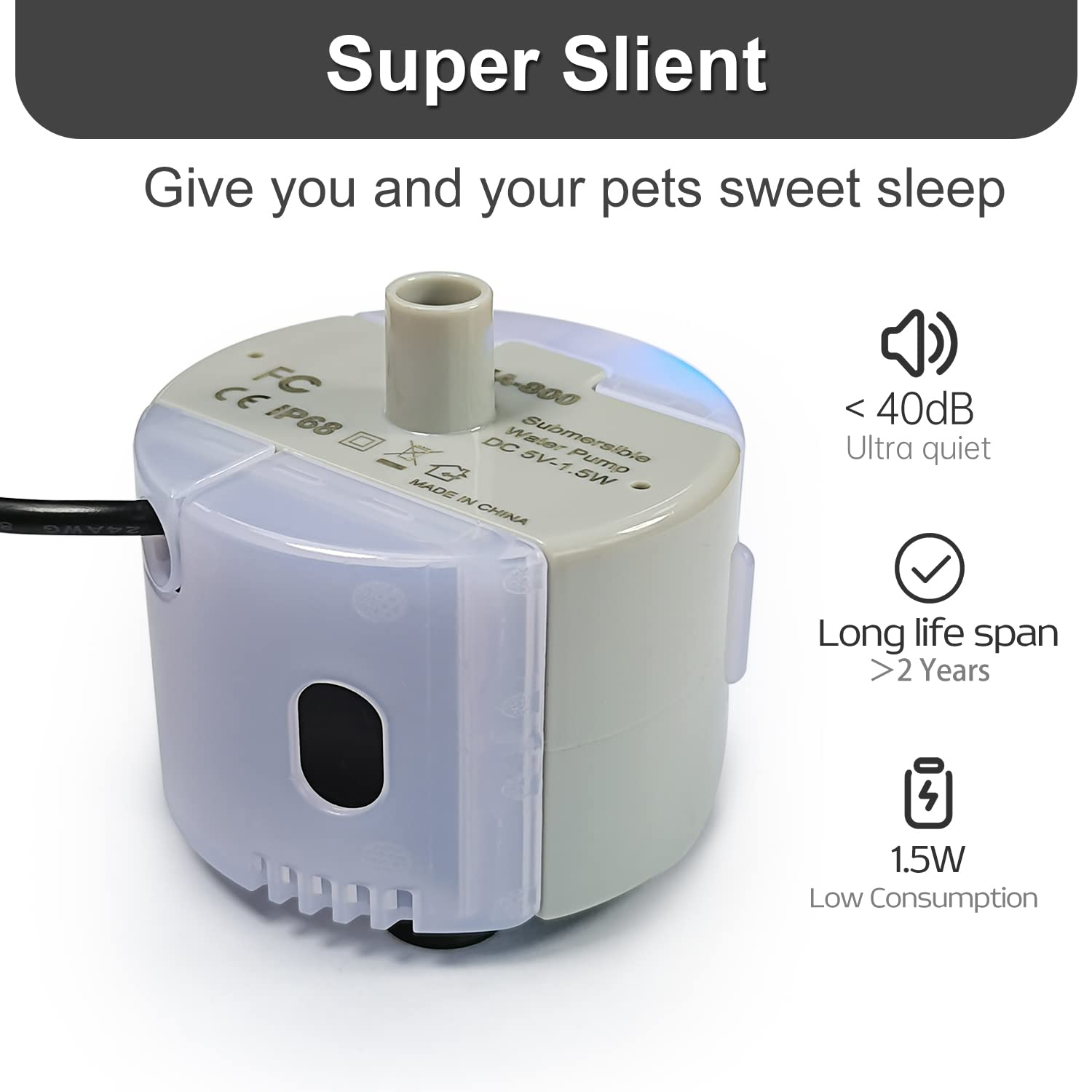 Cat Water Fountain Pump, Pet Water Fountain Pump Replacement Pump Sma-800 Motor,Pet Drinking Fountain And Cat Water Dispenser Replacement Pump (Grey)