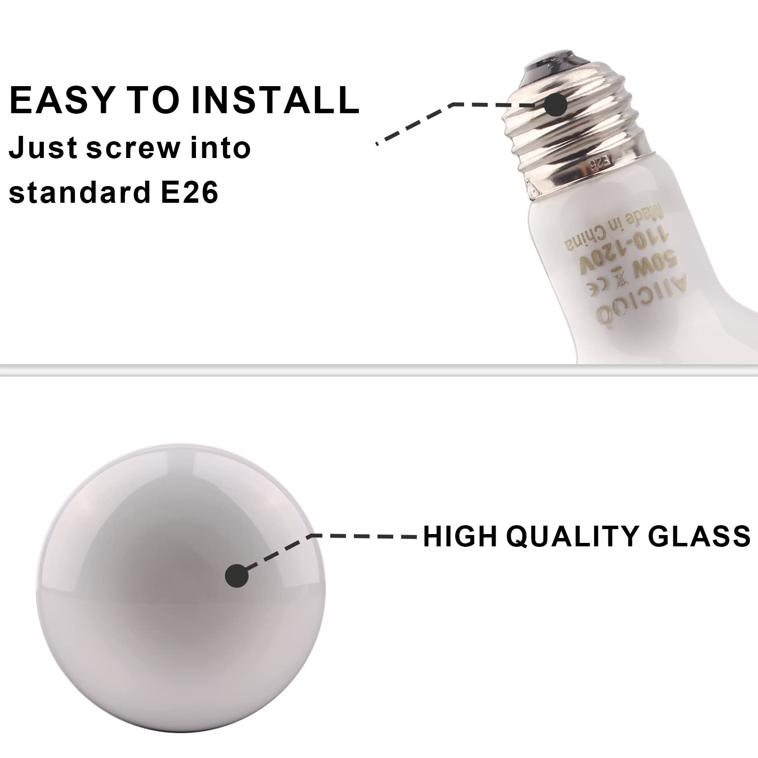 Aiicioo Reptile Basking Light Bulb - 50W Reptile Heat Lamp 2 Pack Uva Daylight Amphibians Basking Bulb For Bearded Dragon Turtle