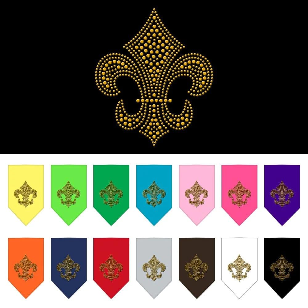 Pet and Dog Bandana Rhinestone, Fleur De Lis Gold Grey Large