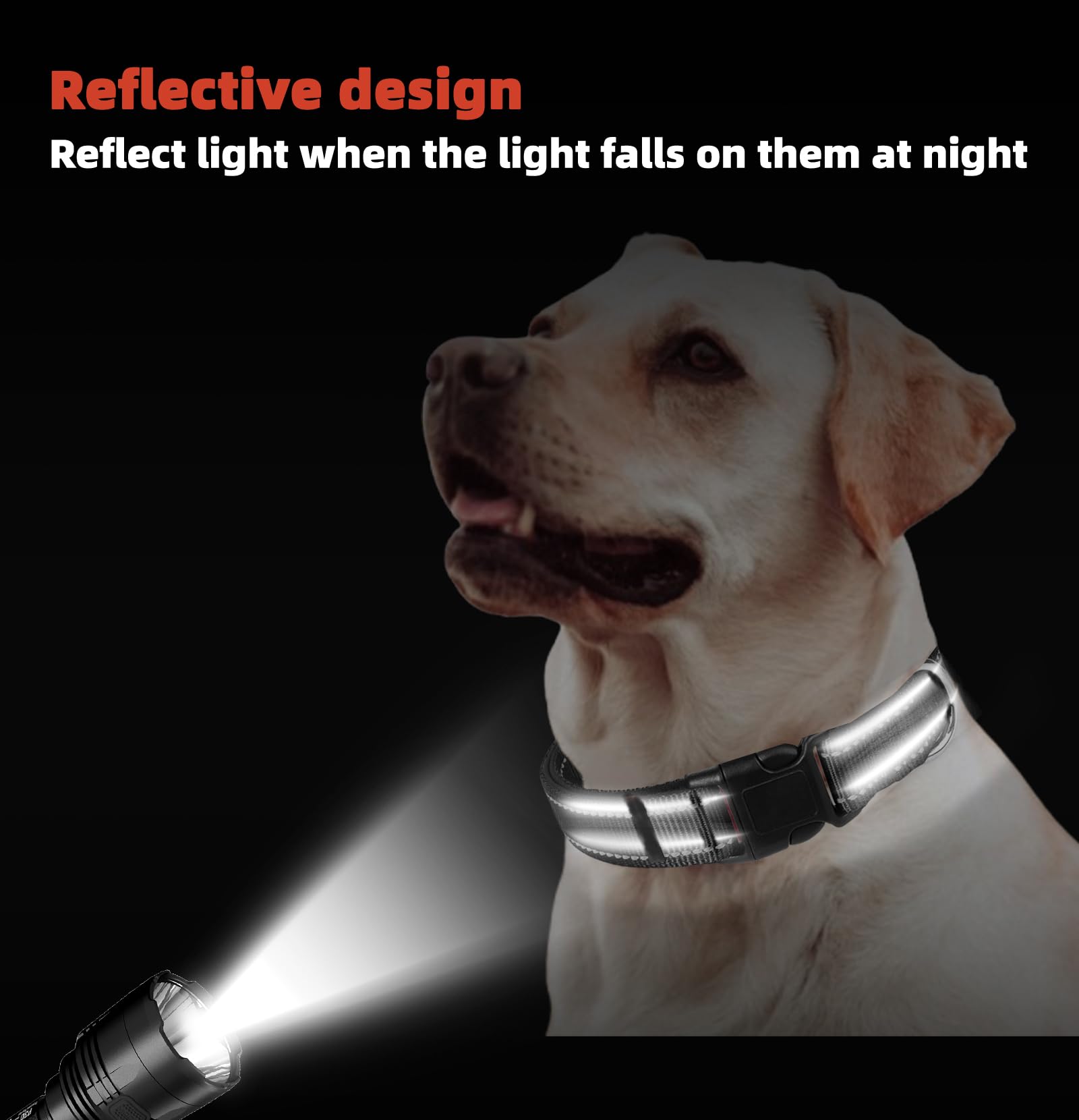 Black Dog Collar, Reflective Pet Collar with Buckle Adjustable Safety Nylon Collars for Small Medium Large Dogs, L