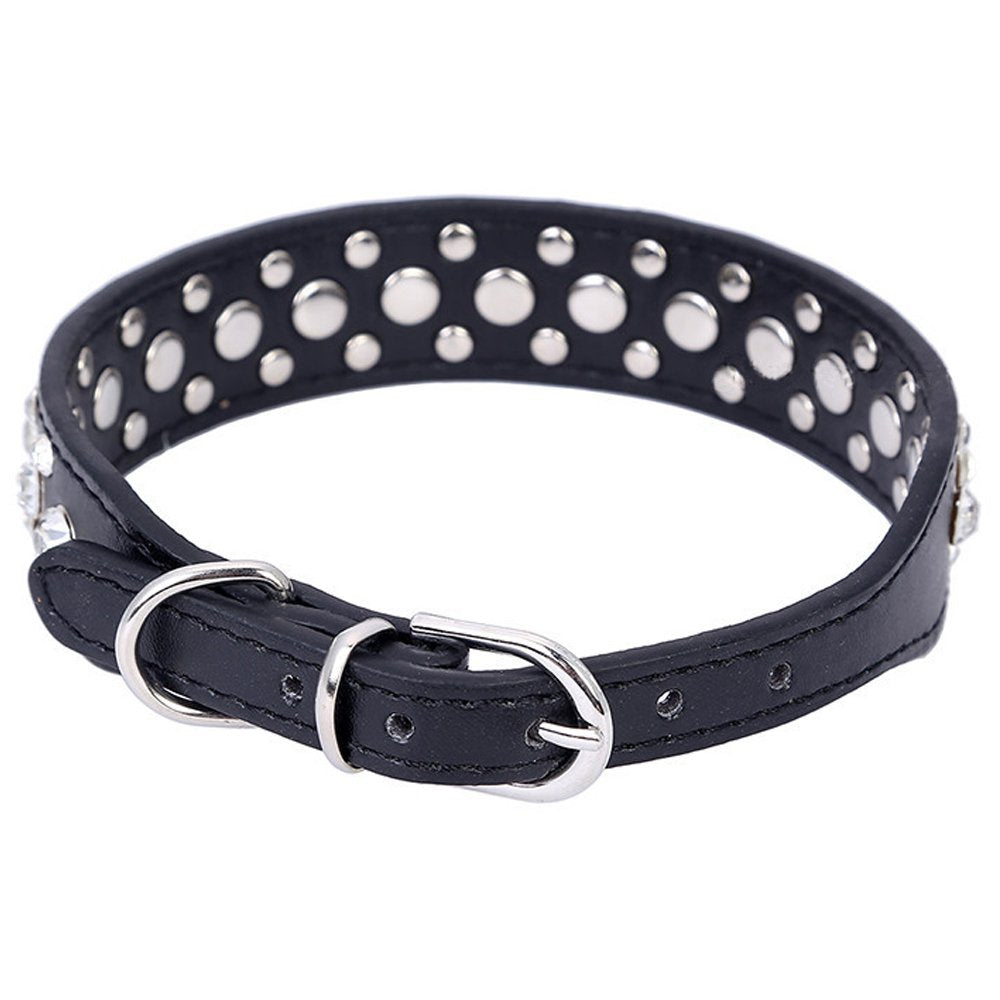 Dogs Kingdom 12-20 Length Personalized Rhinestone Leather Bling Crystal Pet Dog Cat Collars For Small Medium Breeds Blue Xs