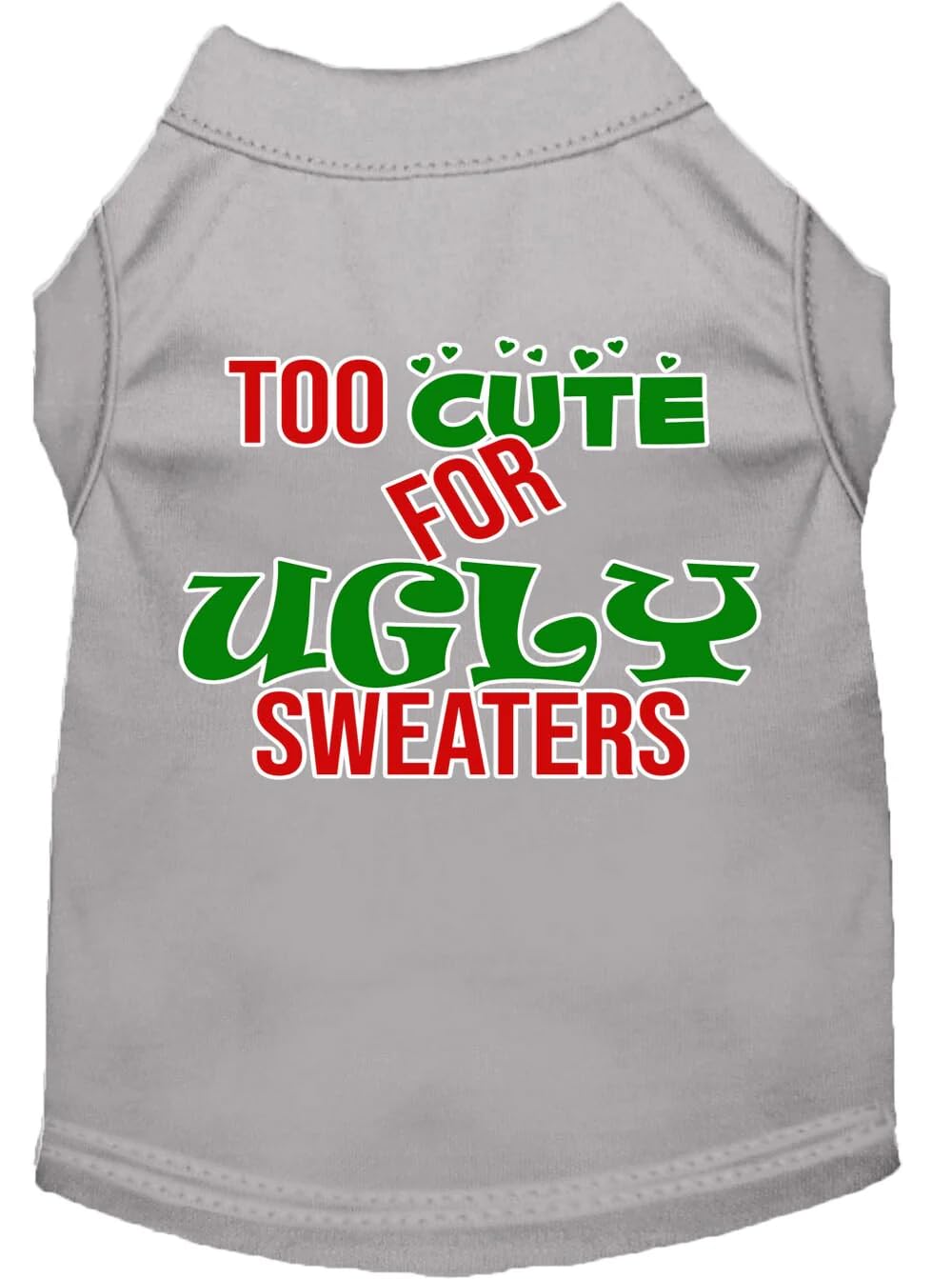Christmas Pet Dog & Cat Shirt Screen Printed, &quot;Too Cute For Ugly Sweaters&quot; Red 3XL (25-35 lbs.)