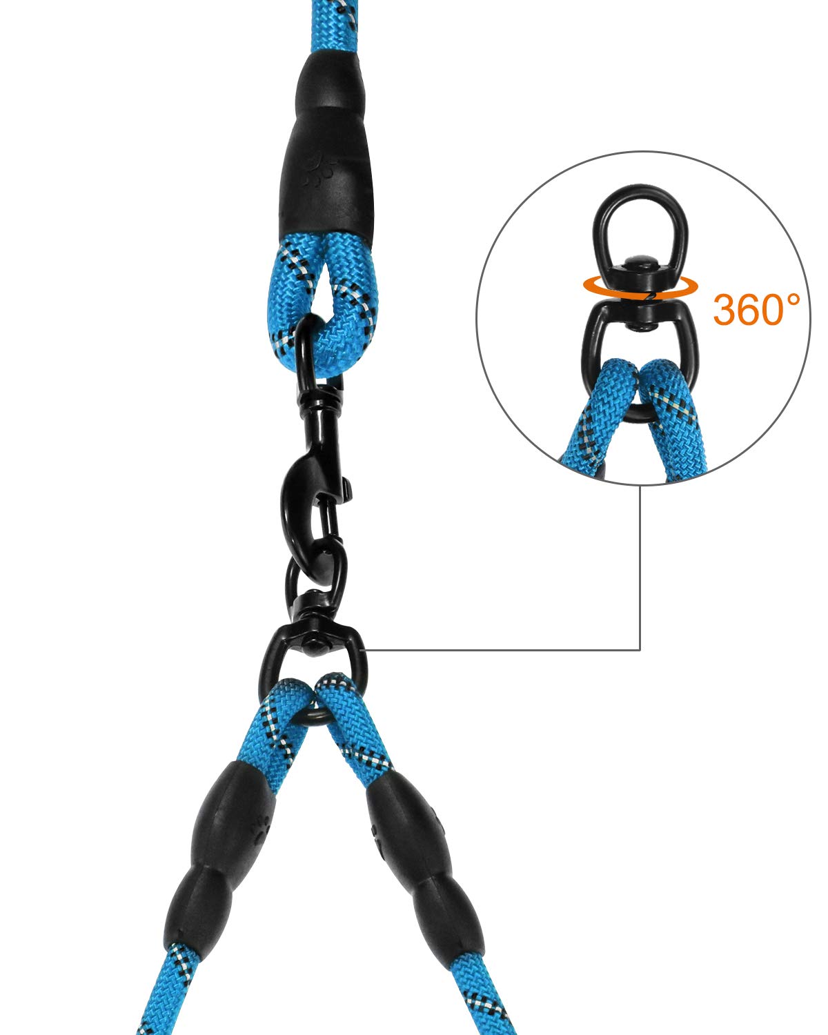 Taglory Double Dog Leash | Reflective Rope | No Tangle | Double Leash For Two Dogs | Puppy Small Medium Breeds | Blue