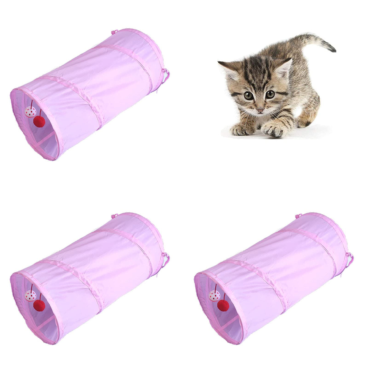 Icagy Foldable Spiral Cat Tunnel - Ideal Indoor Toy For Small Cats, Kittens, And Rabbits - Collapsible Tube For Interactive Play And Outdoor Fun - Pet Activity Toy Light Pink 20' 3 Pcs