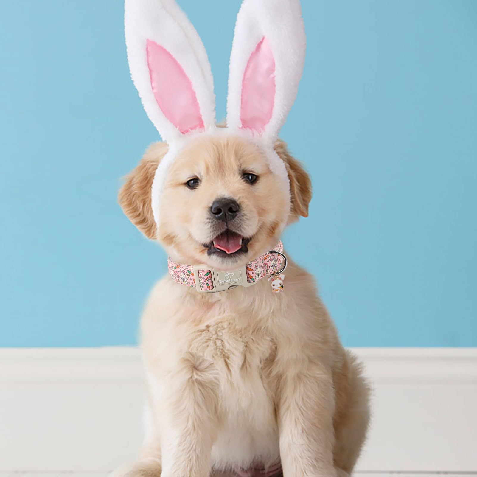 Babole Pet Easter Dog Collar for Large Dogs - Design Cute Pink Easter Bunny Dog Collars Boy Girl Puppy Adjustable Quick Release