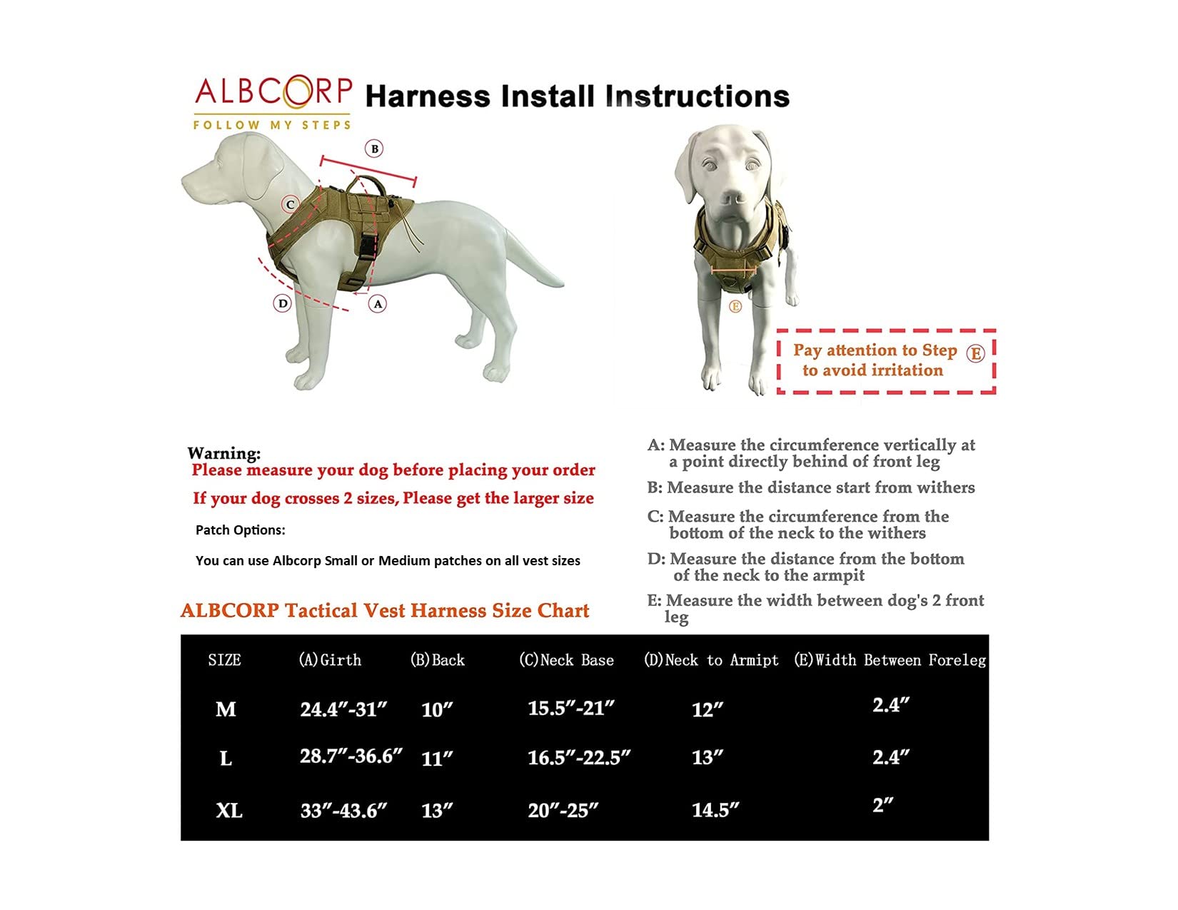 Albcorp Tactical Dog Harness - Heavy Duty, No-Pull Training Vest For Large Breeds, Military Service Dog Vest With Front Leash Clip, Hook & Loop Panels, Padded Handle – Black, Medium