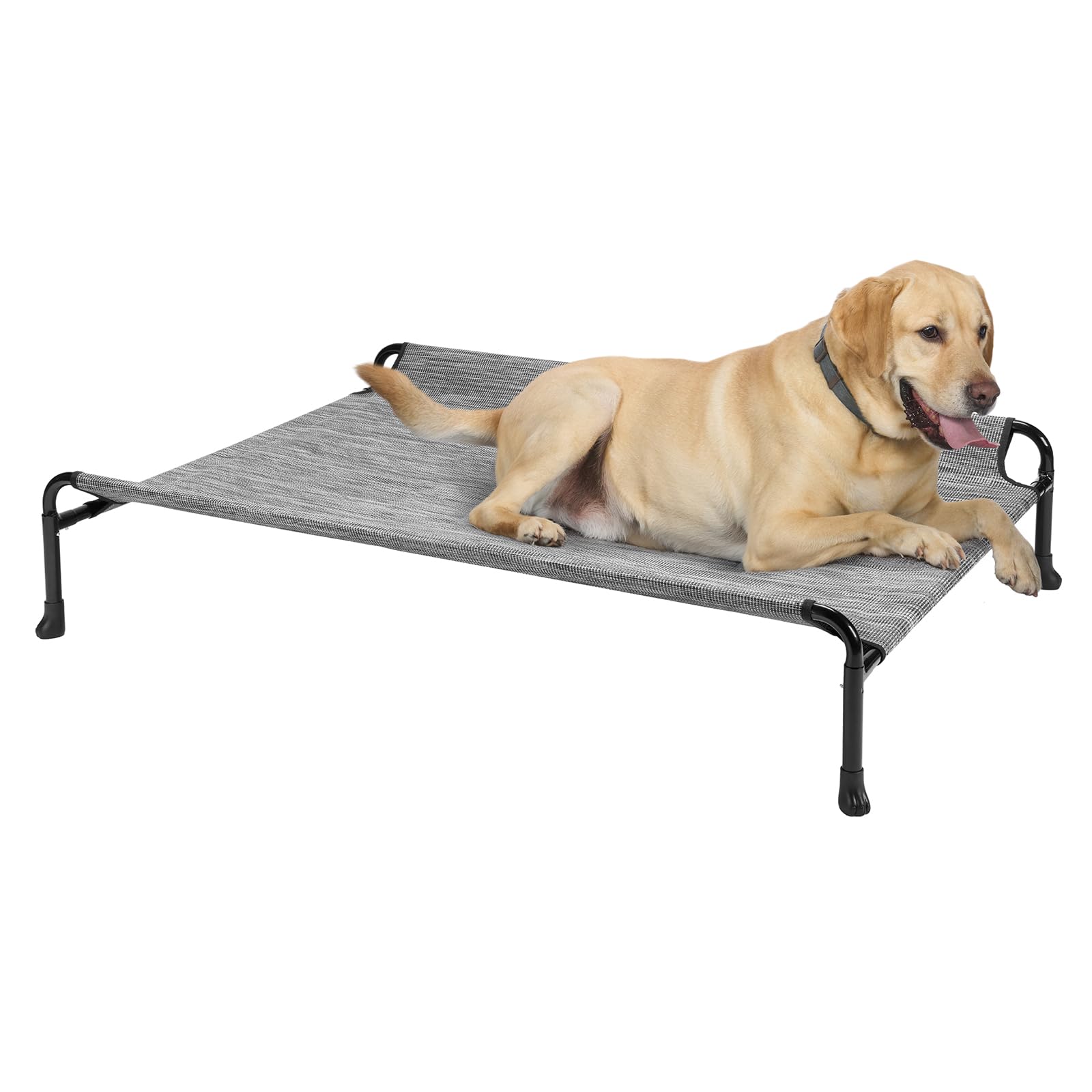 Veehoo Cooling Elevated Dog Bed - Raised Dog Bed With Guardrail, Non-Slip Portable Camping Cot, 41 X 27 Inches, Black Silver
