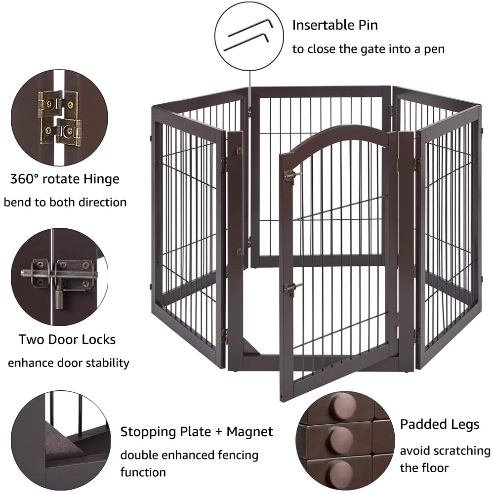 unipaws 144 Extra Wide Dog Gate and Pet Playpen, Free Standing Tall Dog Fence with Walk Through Door, Barriers for Home, Use as