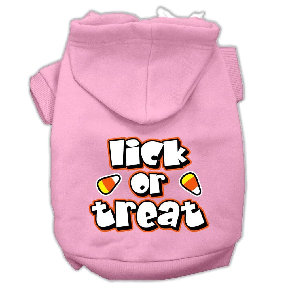 Mirage Pet Products 12&quot; Lick Or Treat Screen Print Pet Hoodie, Medium, Light Pink