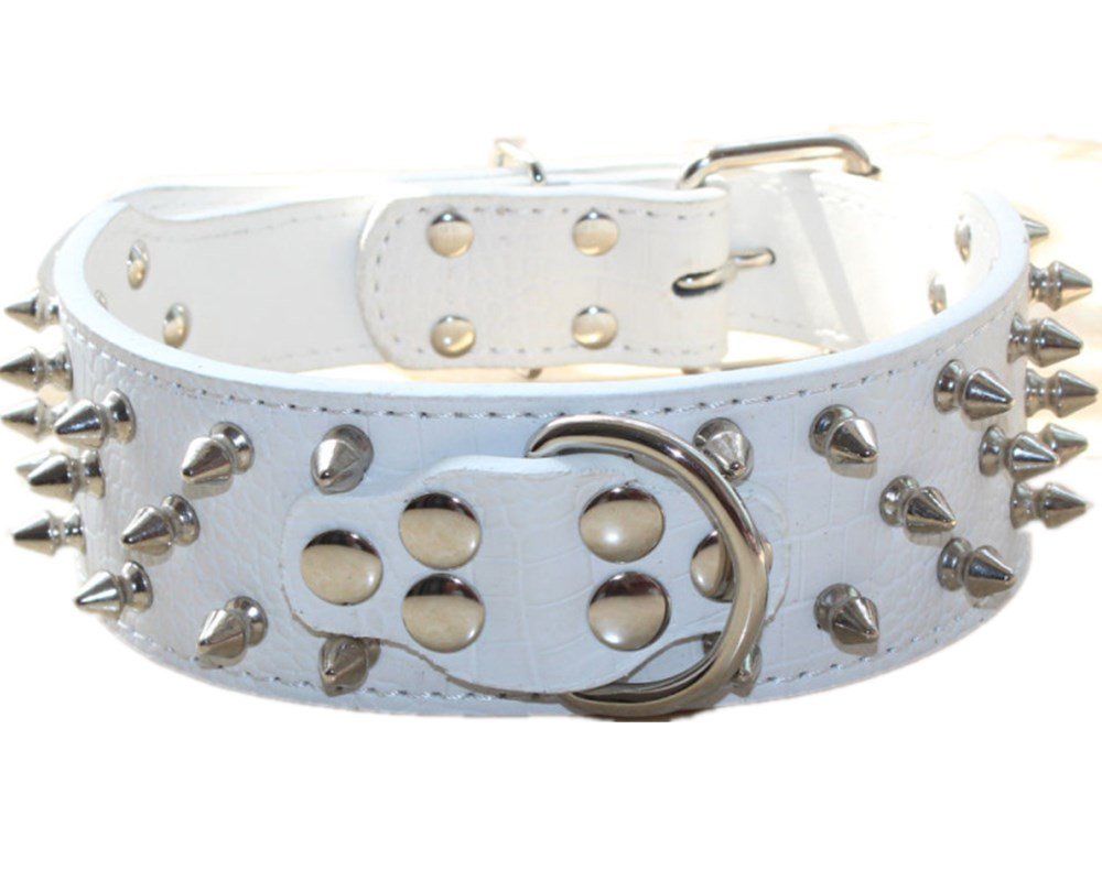 Serijoars Spiked Studded Dog Collar, Pu Leather Dog Collar, Adjustable Pet Collars For Medium Or Large Breed Pet (S, White1)