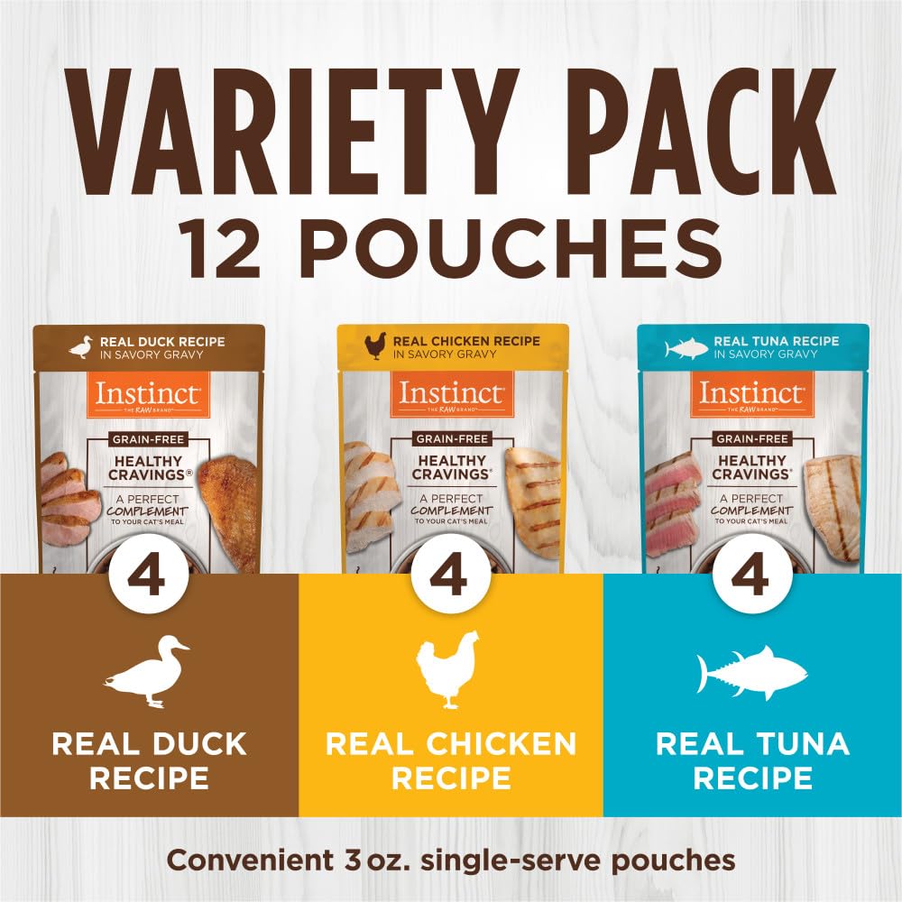 Instinct Healthy Cravings Grain Free Recipe Variety Pack Natural Wet Cat Food Topper by Natures Variety, 3 oz. Pouches (Pack of