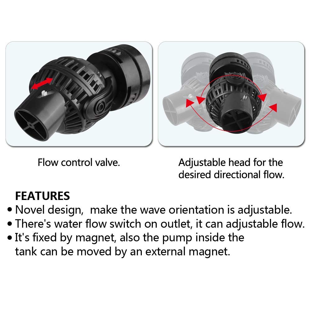 Freesea Aquarium Circulation Pump Wave Maker Power Head With Magnetic Mount Suction (1050 Gph, Black)
