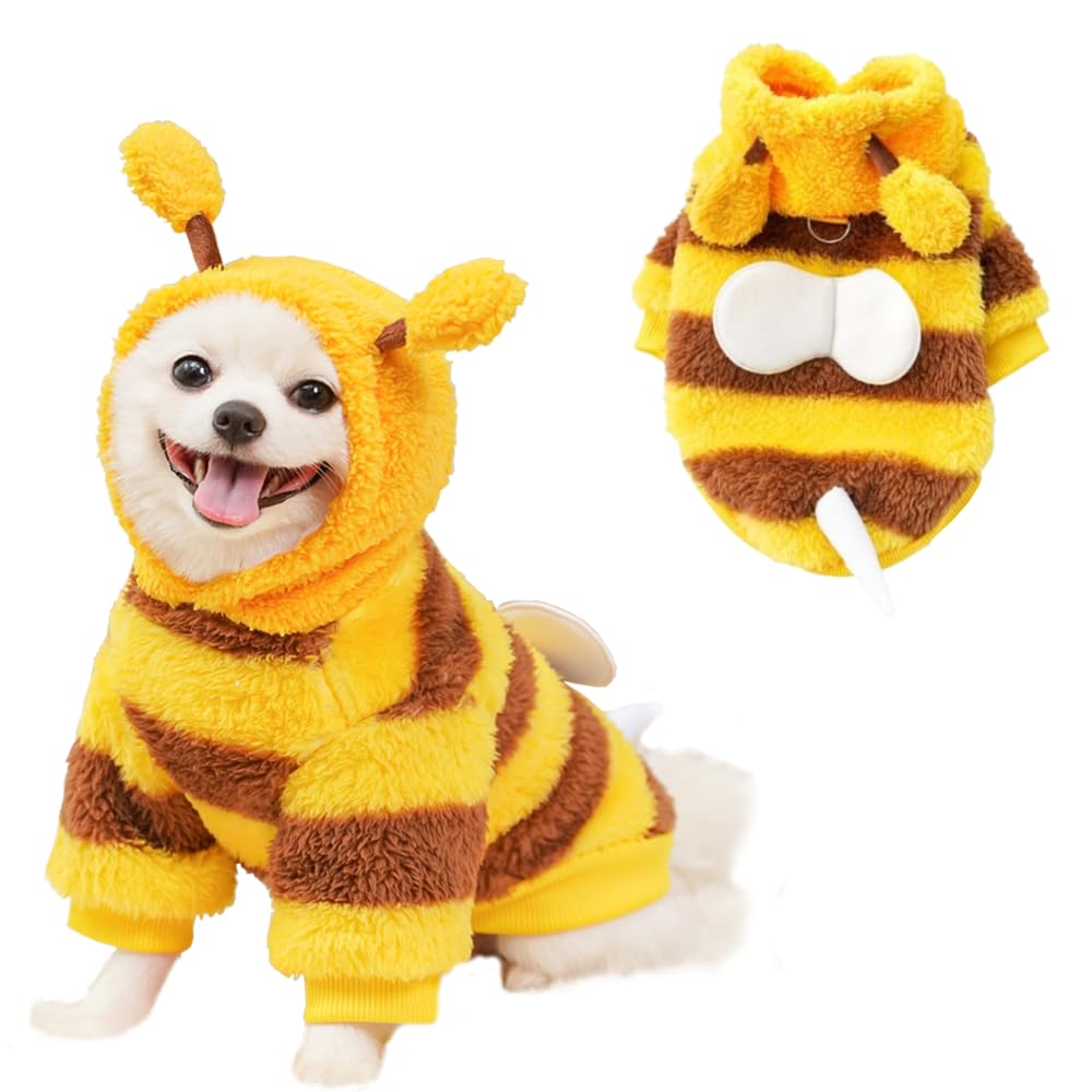 Aniac Fleece Dog Hoodies With D-Ring Autumn Winter Puppy Clothes For Small Dogs Bumblebee Cat Apparel Cold Weather Coat Funny Do