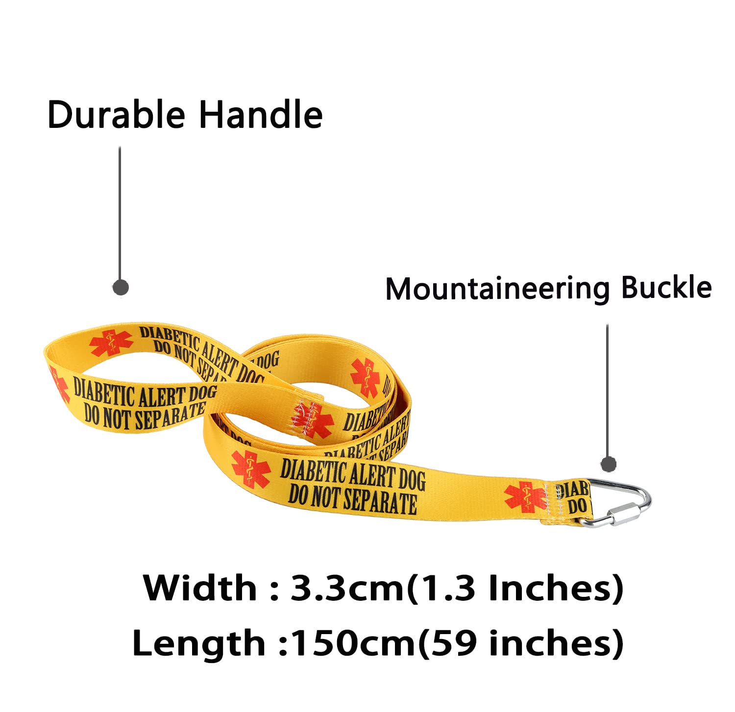 Blupark Emergency Medical Alert Dog Leash - Diabetic Alert Dog - Do Not Separate - Yellow, 59 Inches