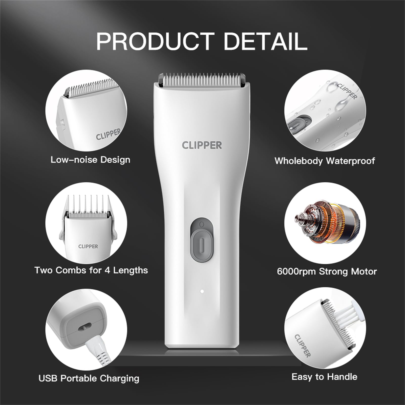 Founouly Prowerful Home Professional Dog Grooming Kit Clipper Low Noise Usb Rechargeable Gifts For Dog Cat White,Ts006