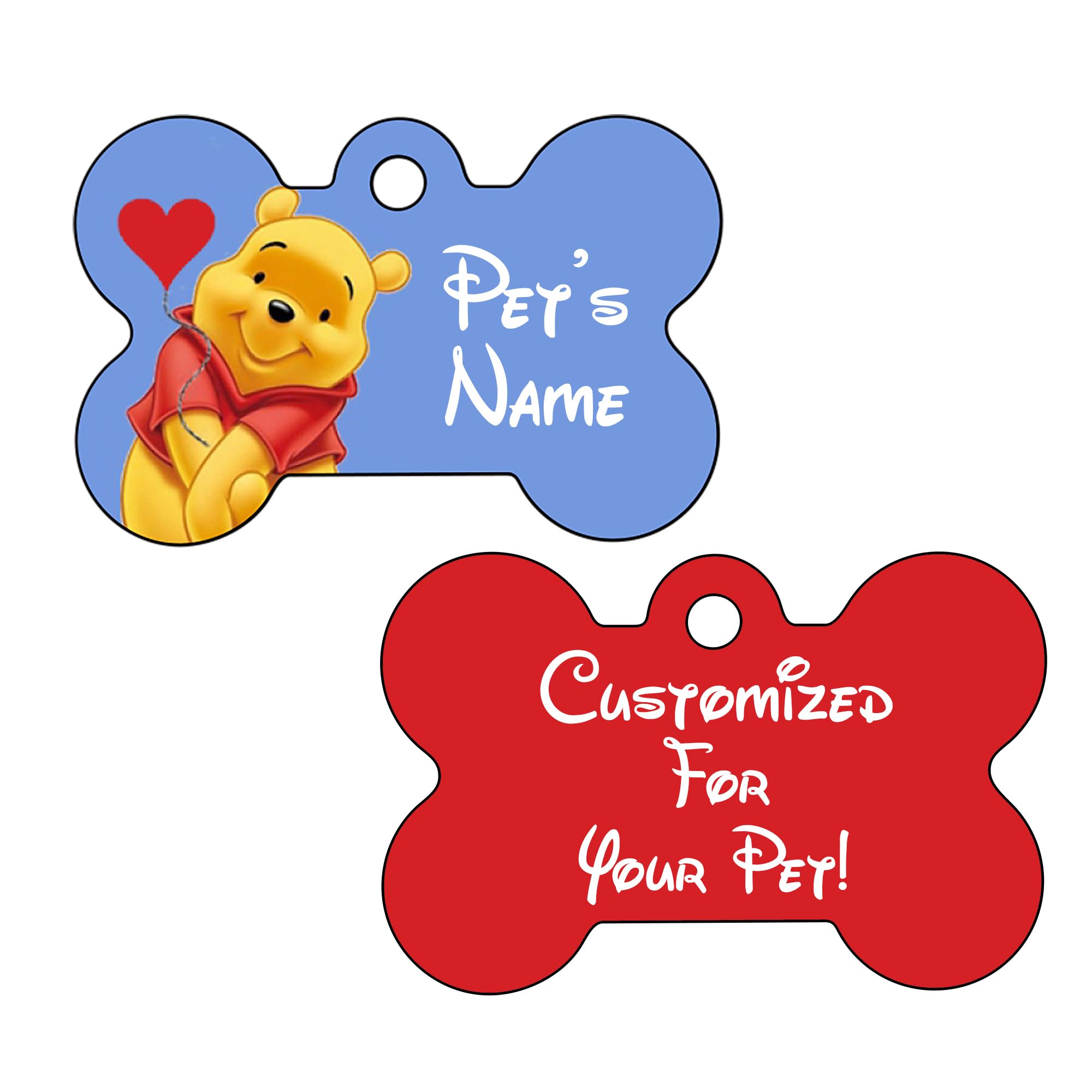 Udesignusa Double Sided Pet Id Tags For Dogs & Cats Personalized Bone Shaped Winnie The Pooh