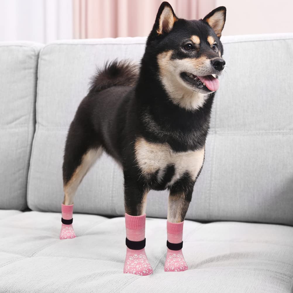 Expawlorer Double Side Anti-Slip Dog Socks 2 Pairs - Adjustable Pet Paw Protector With Strap, Traction Control Non-Skid For Indoor On Hardwood Floor Wear, Paw Protection For Puppy Dogs
