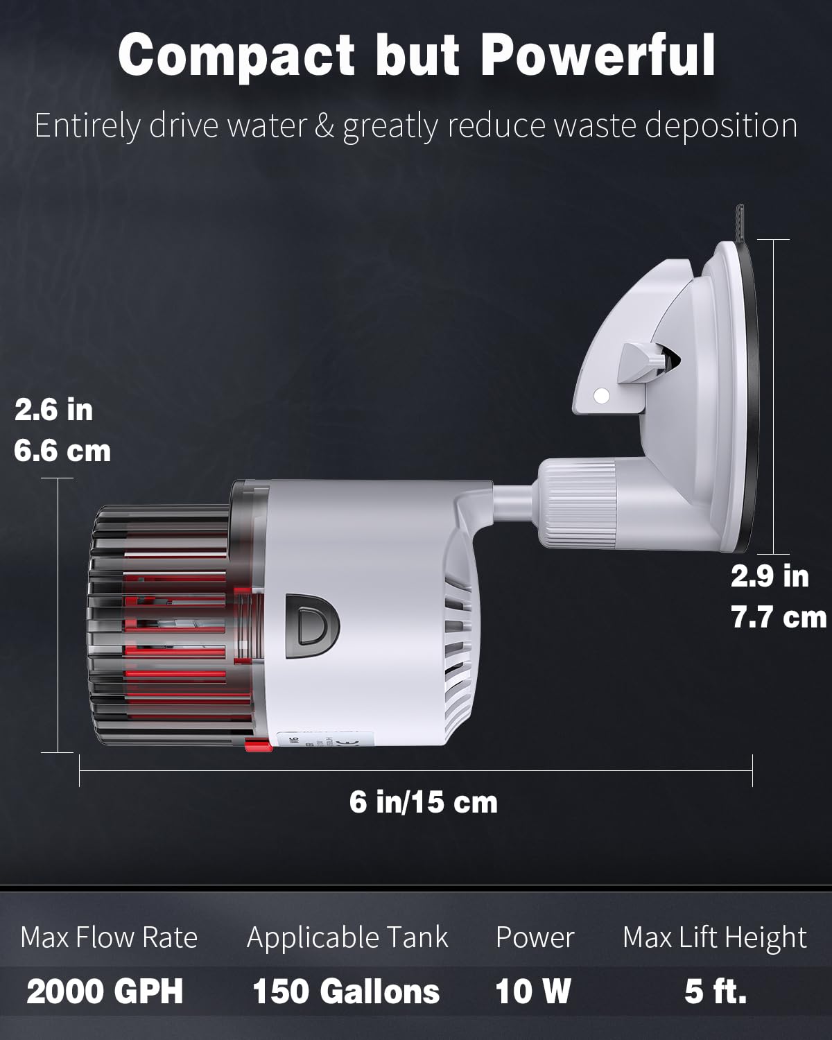 Pawfly Aquarium Wave Maker For Fish Tanks Up To 150 Gallons 2000 Gph Adjustable Circulation Pump With Strong Suction Cup Base Su