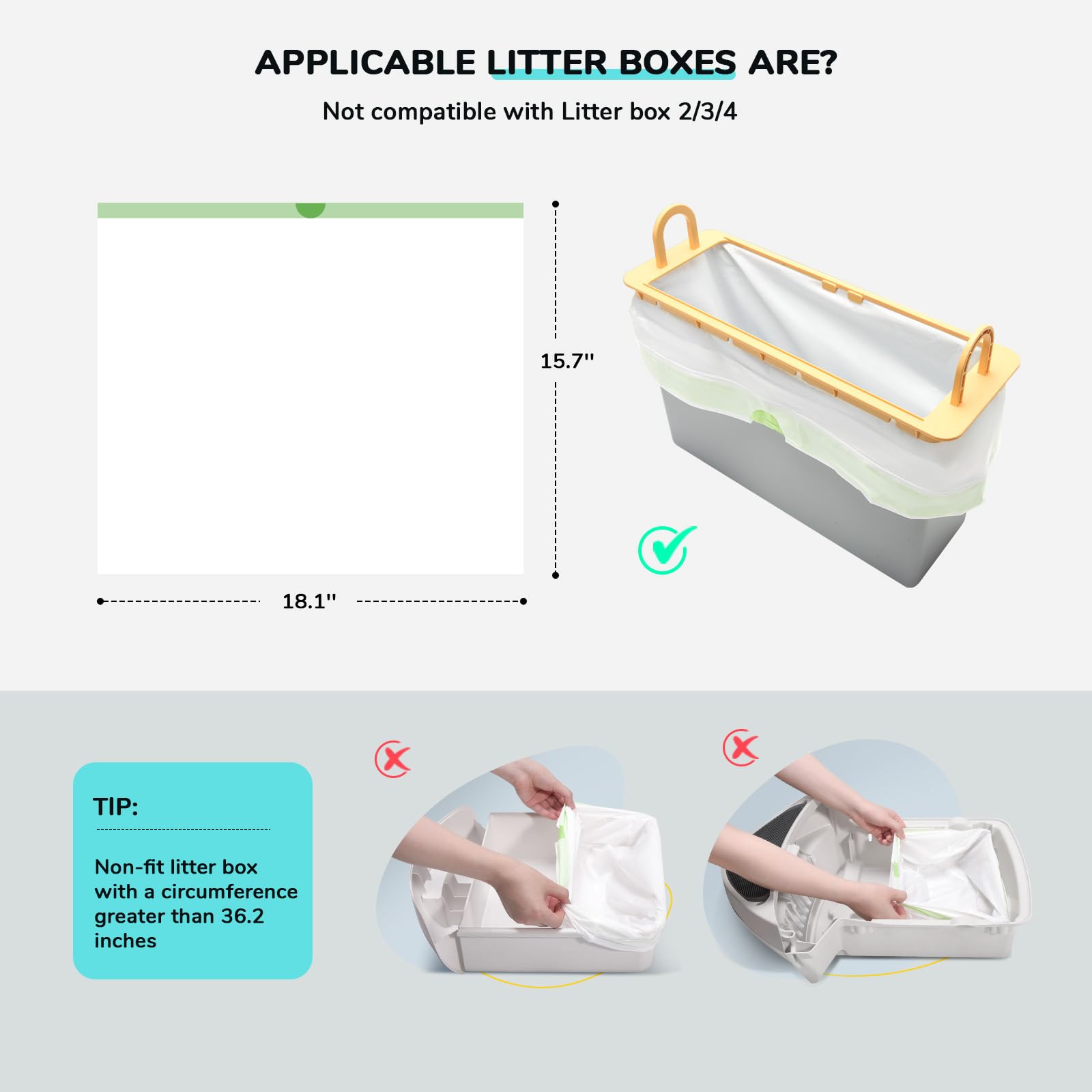 Bilibara 65 Count Drawstring Litter Box Liner Bags for Auto Self-Cleaning Litter Box, Extra Thick Leak Proof Cat Litter Replacem