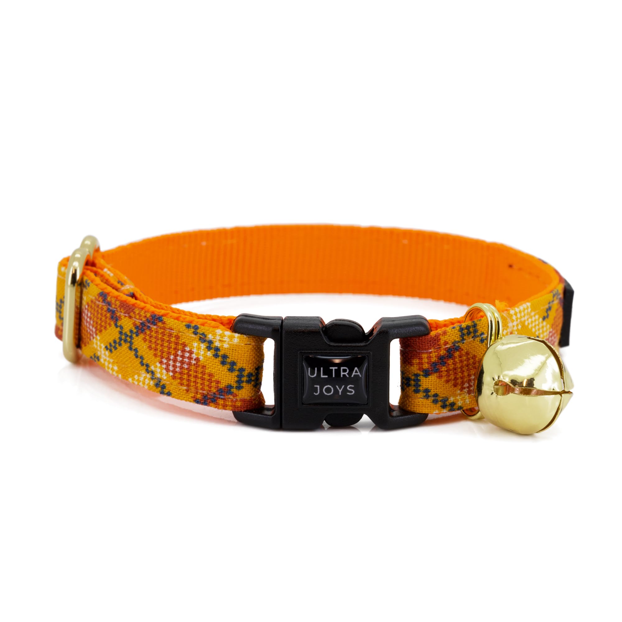 Ultra Joys Cat Collar With Bells - Breakaway For Kittens & Cats - Orange Plaid Small
