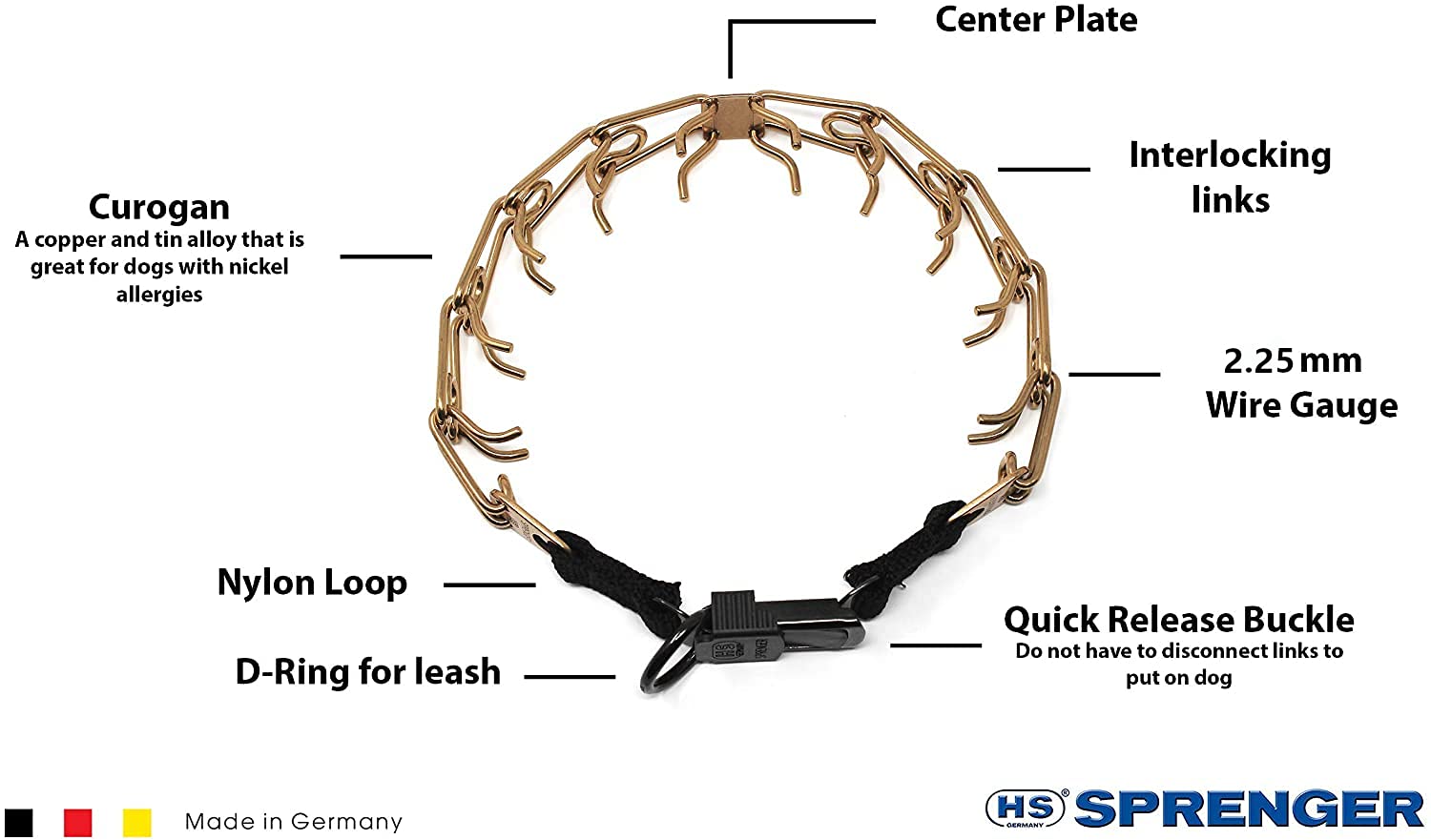 Herm Sprenger Curogan Collar Dog Training Collar With Quick Release Buckle Ultra-Plus Pet Rounded Collar Hypoallergenic Nickel Free No-Pull Collar For Dogs Made In Germany 2.25Mm X 16In Small