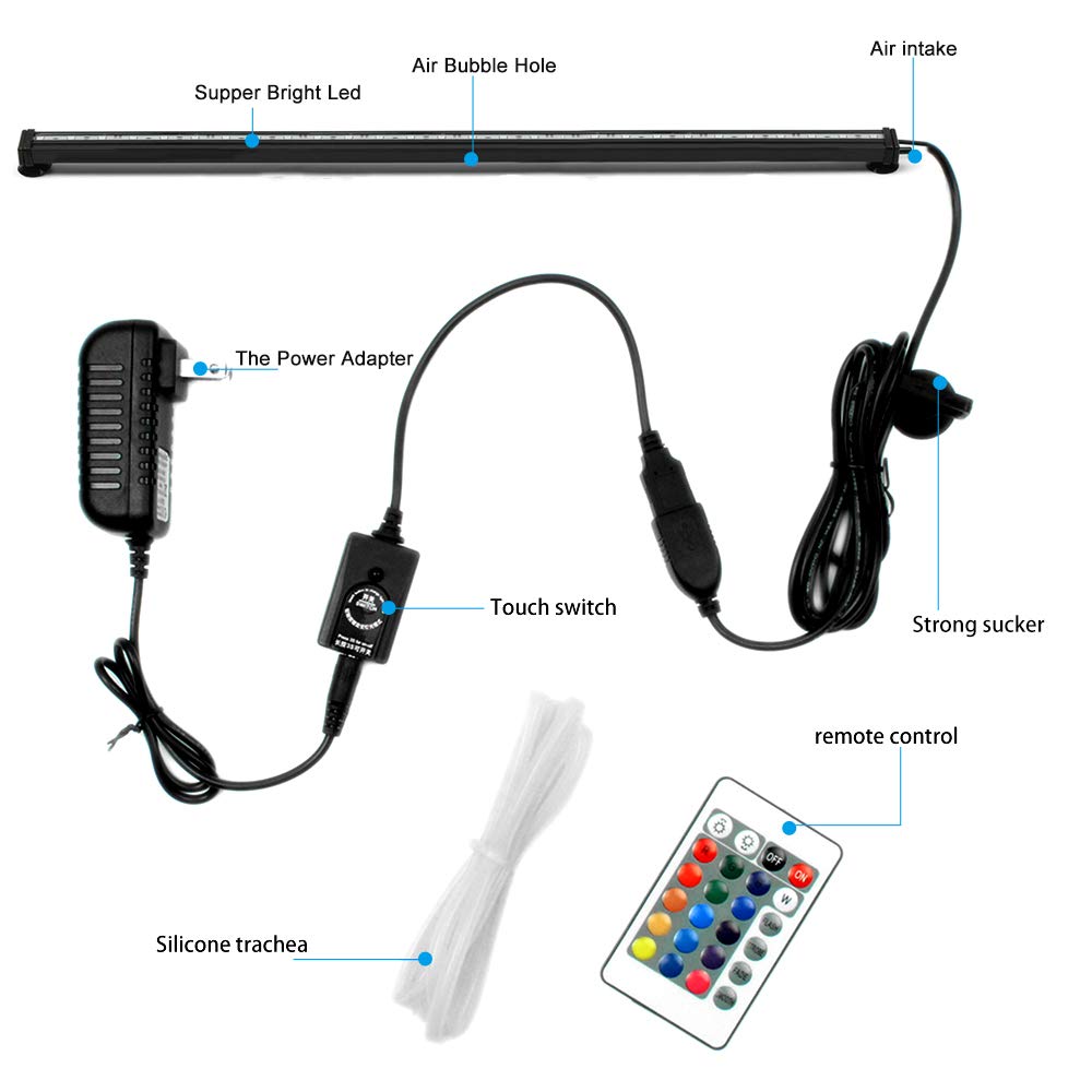 Szminiled Submersible Aquarium Light, Fish Tank Light With Air Bubble Hole, Rgb Color Changing Brightness Adjustable Ip68 Waterproof Remote Control Led Light For Aquarium Fish Tank 35 Inch