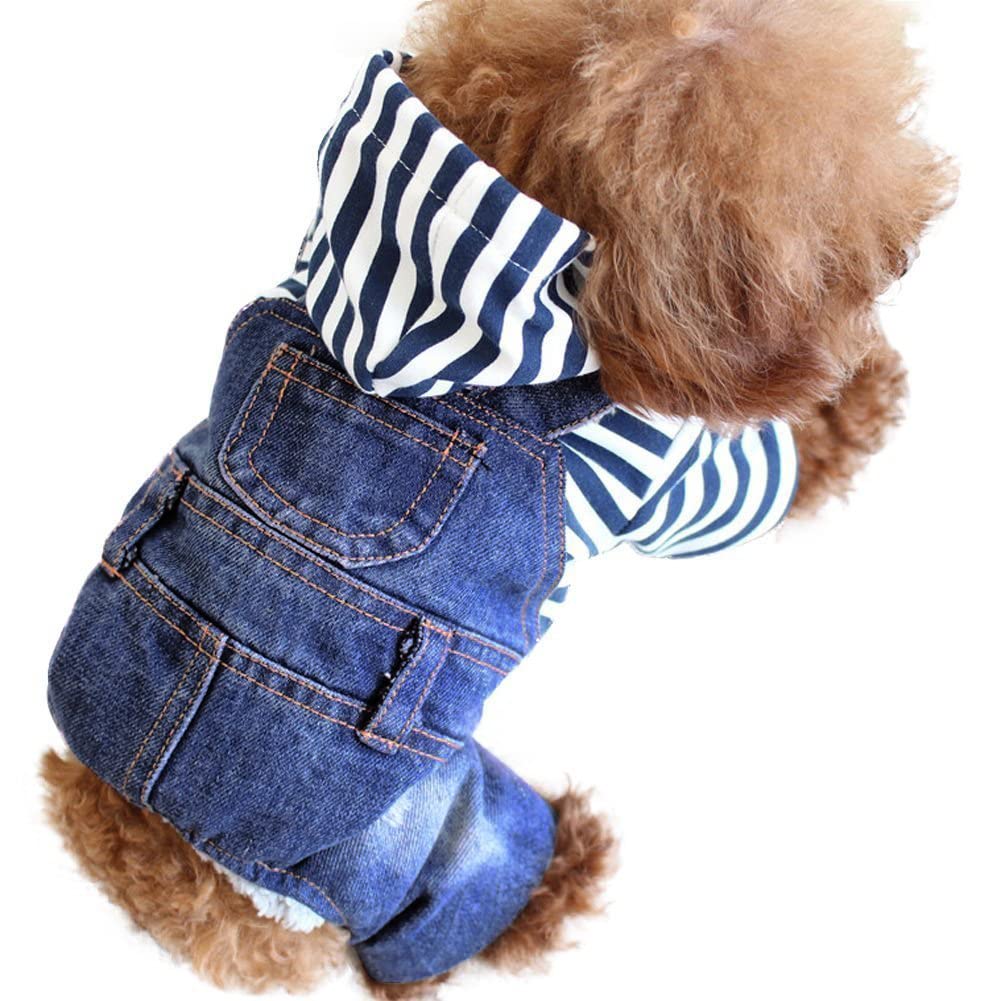 SILD Pet Denim Jumpsuit Dog Jeans Hoodies Cool Blue Coat Medium Small Dogs Classic Jacket Puppy Blue Vintage Washed Vests (XXL)