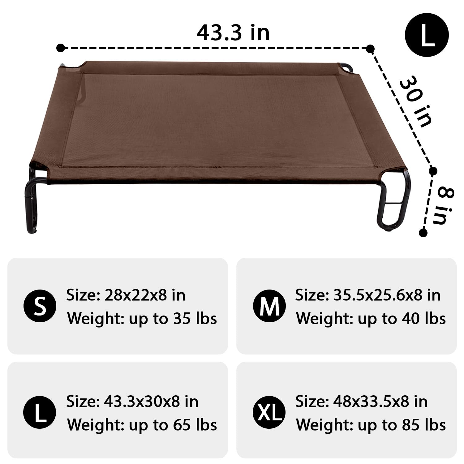 pettycare Elevated Outdoor Dog Bed - Raised Cots for Large Dogs, Waterproof Pet Bed Easy to Assemble, Cooling with Breathable Te