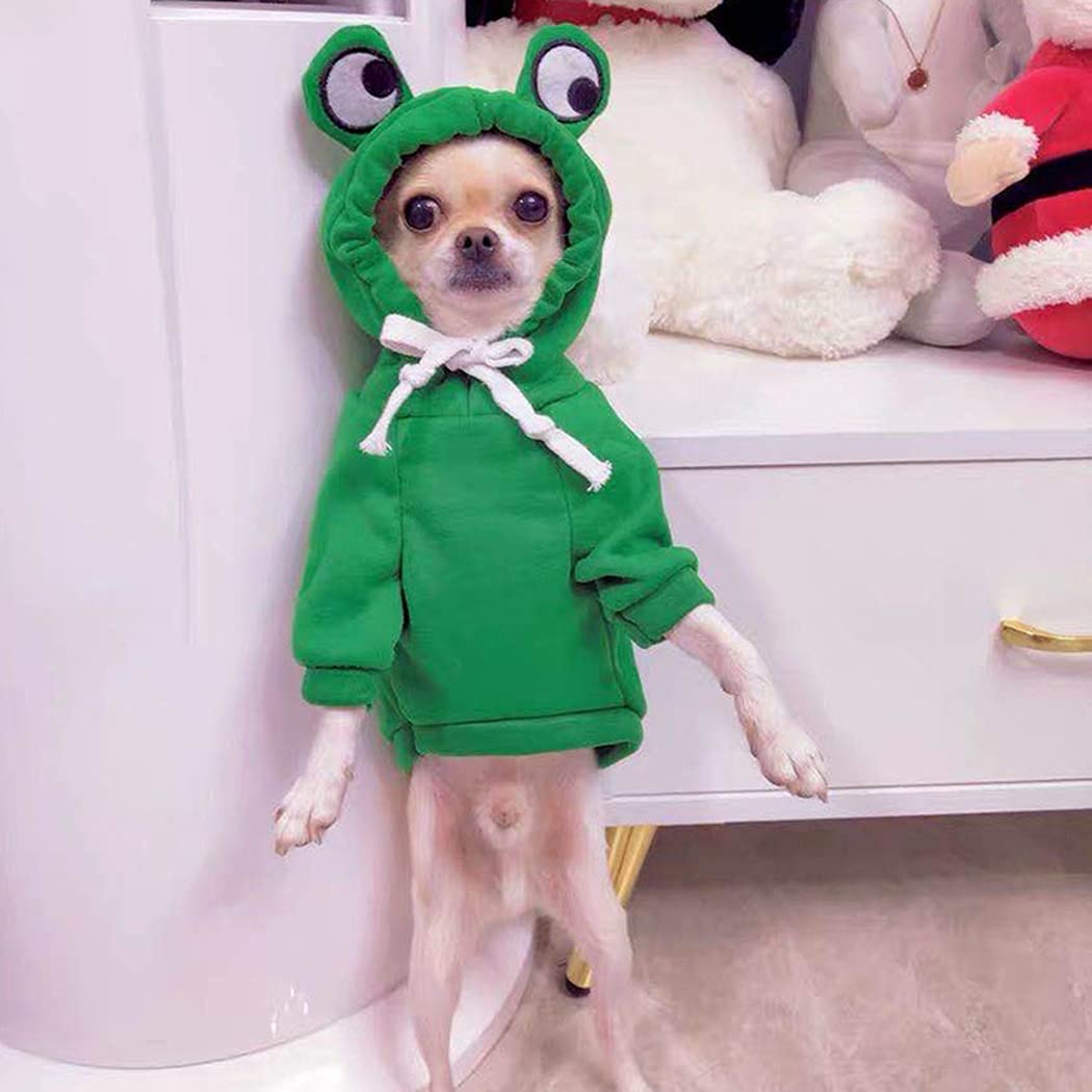 Xiaoyu Pet Clothes Dog Hoodies Warm Sweatshirt Coat Puppy Autumn Winter Apparel Jumpsuit With Eye Hood, Frog, L